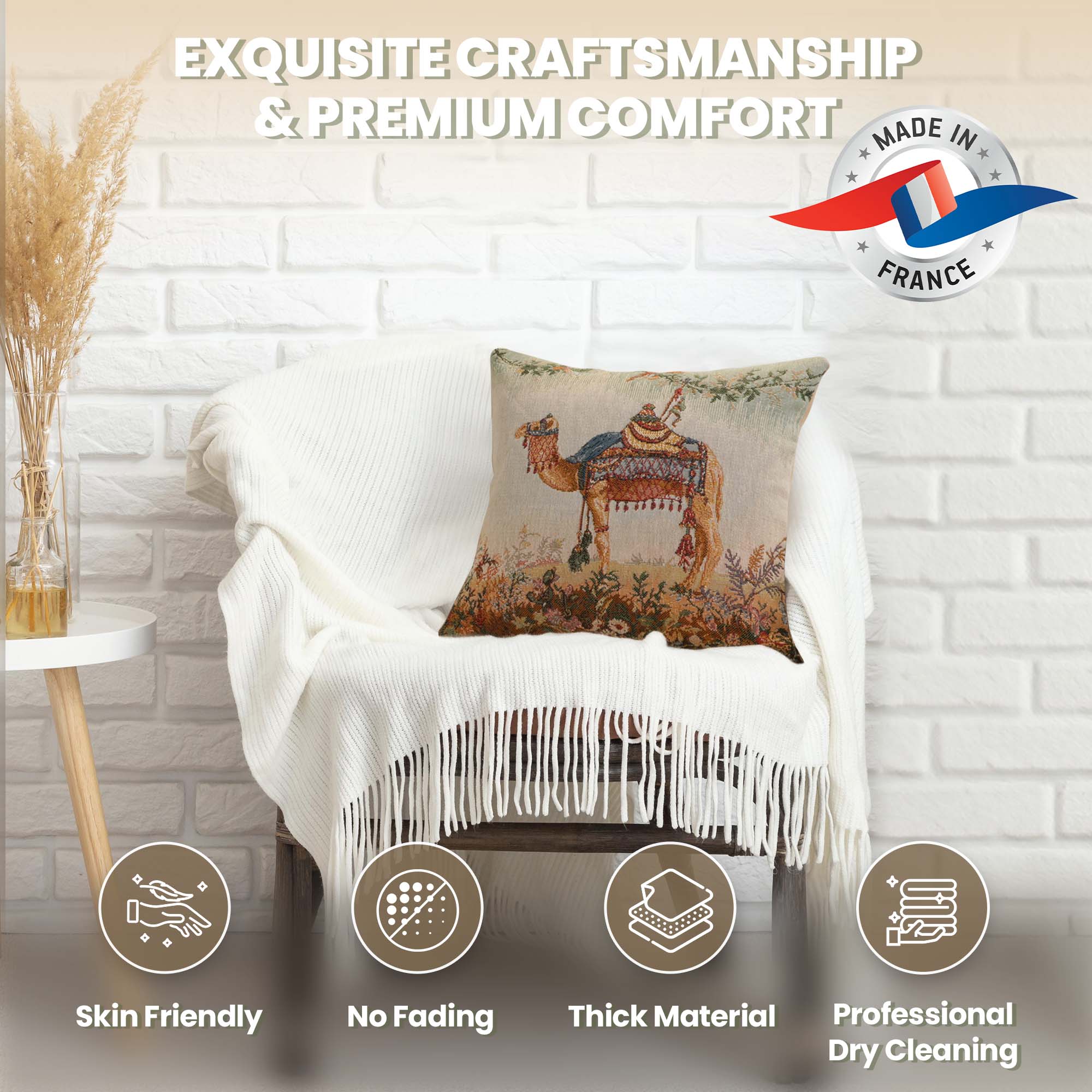 Jean Baptiste Huet Camel Small Tapestry Pillow Cover 14x14 Inch Cotton Jacquard Woven Cushion Cover
