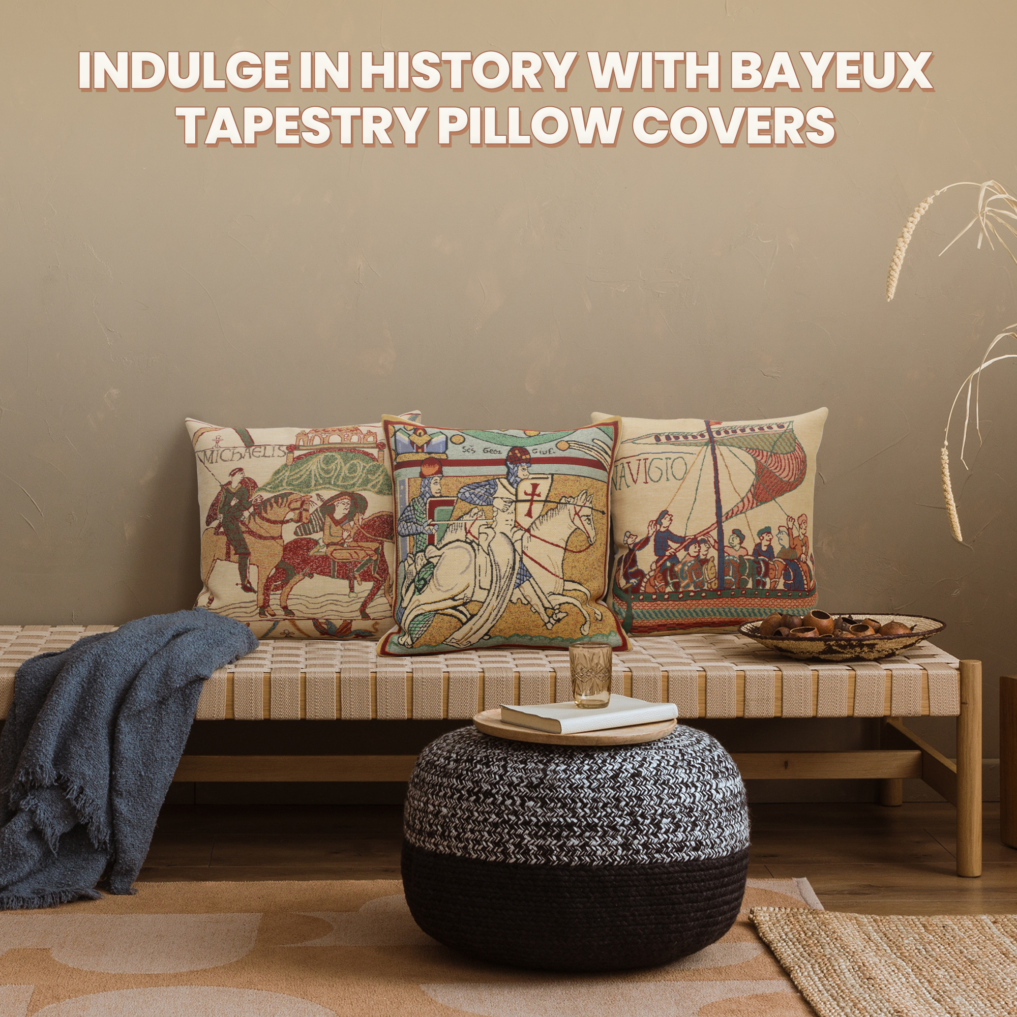 Chevaliers de St. Gregoire Medieval Tapestry Pillow Cover 16x16 Inch Cotton Jacquard Woven Cushion Cover