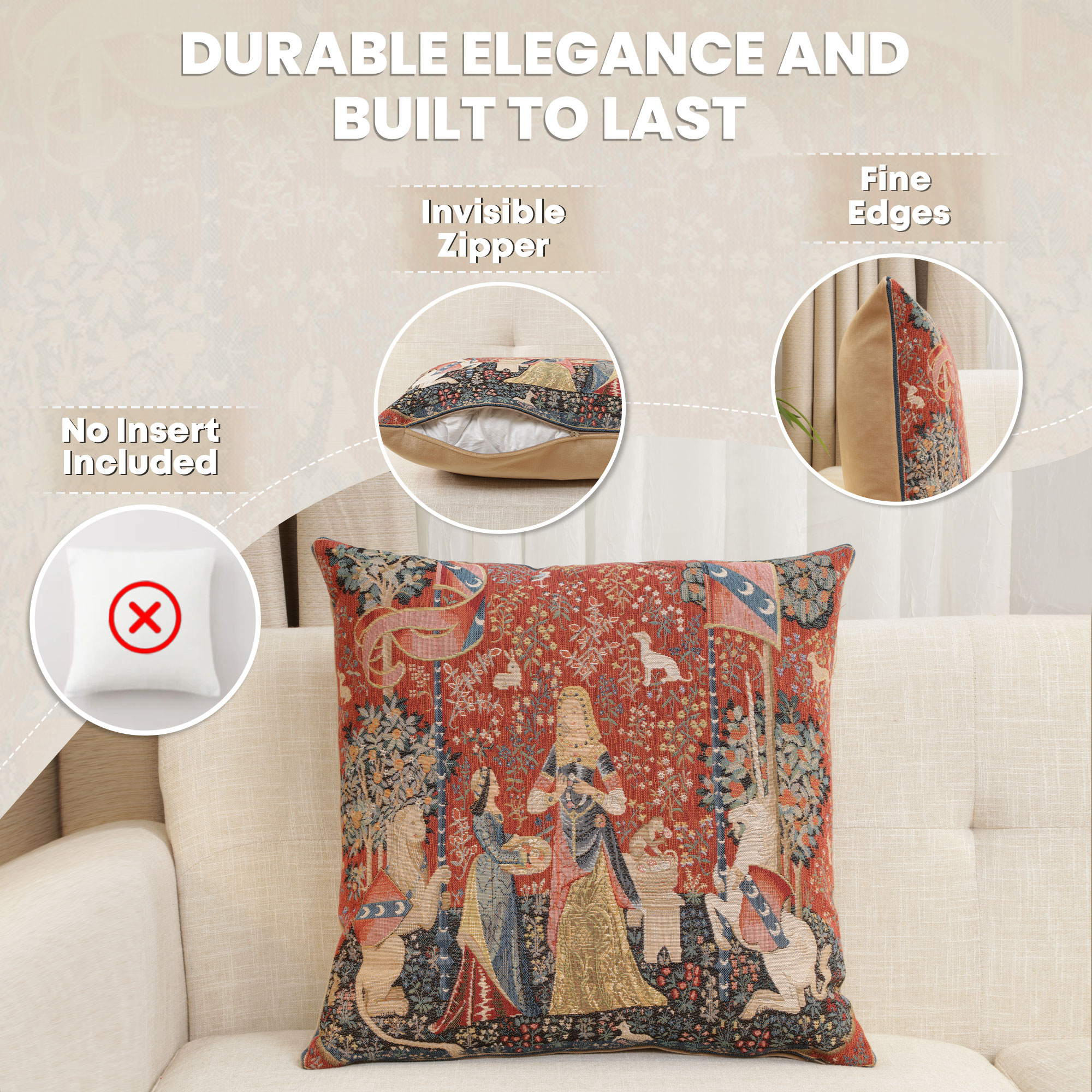 Medieval The Smell Large Tapestry Pillow Cover 19x19 Inch Cotton Jacquard Woven Cushion Cover