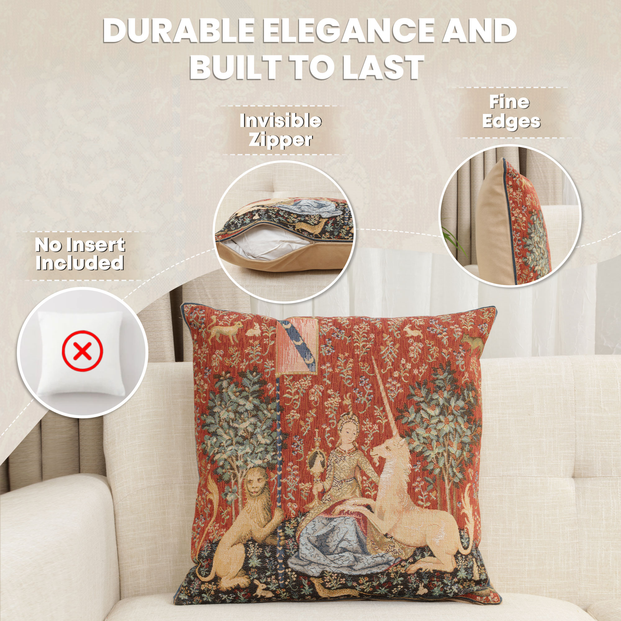 Medieval The Sight Large Tapestry Pillow Cover 19x19 Inch Cotton Jacquard Woven Cushion Cover