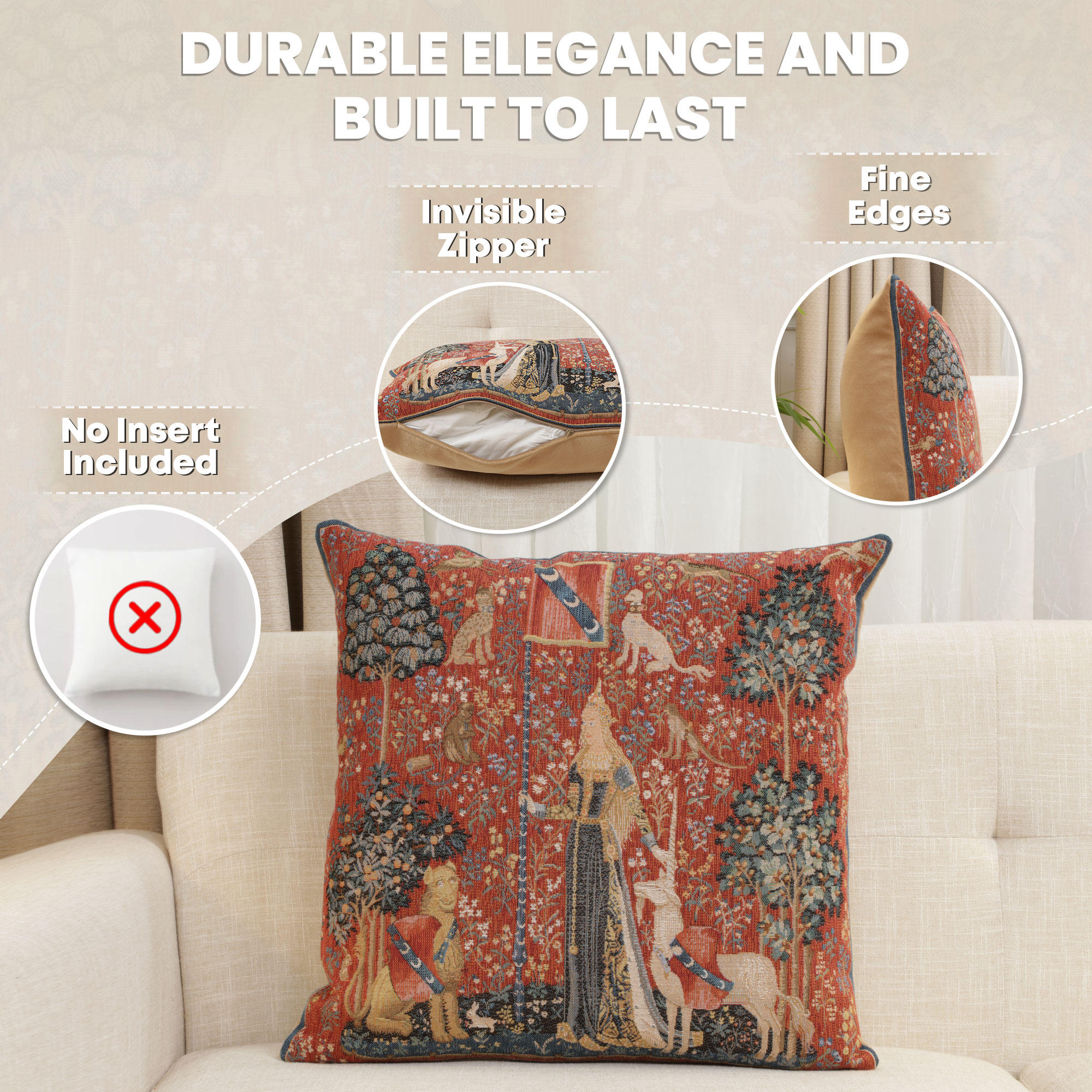 Medieval The Touch Large Tapestry Pillow Cover 19x19 Inch Cotton Jacquard Woven Cushion Cover