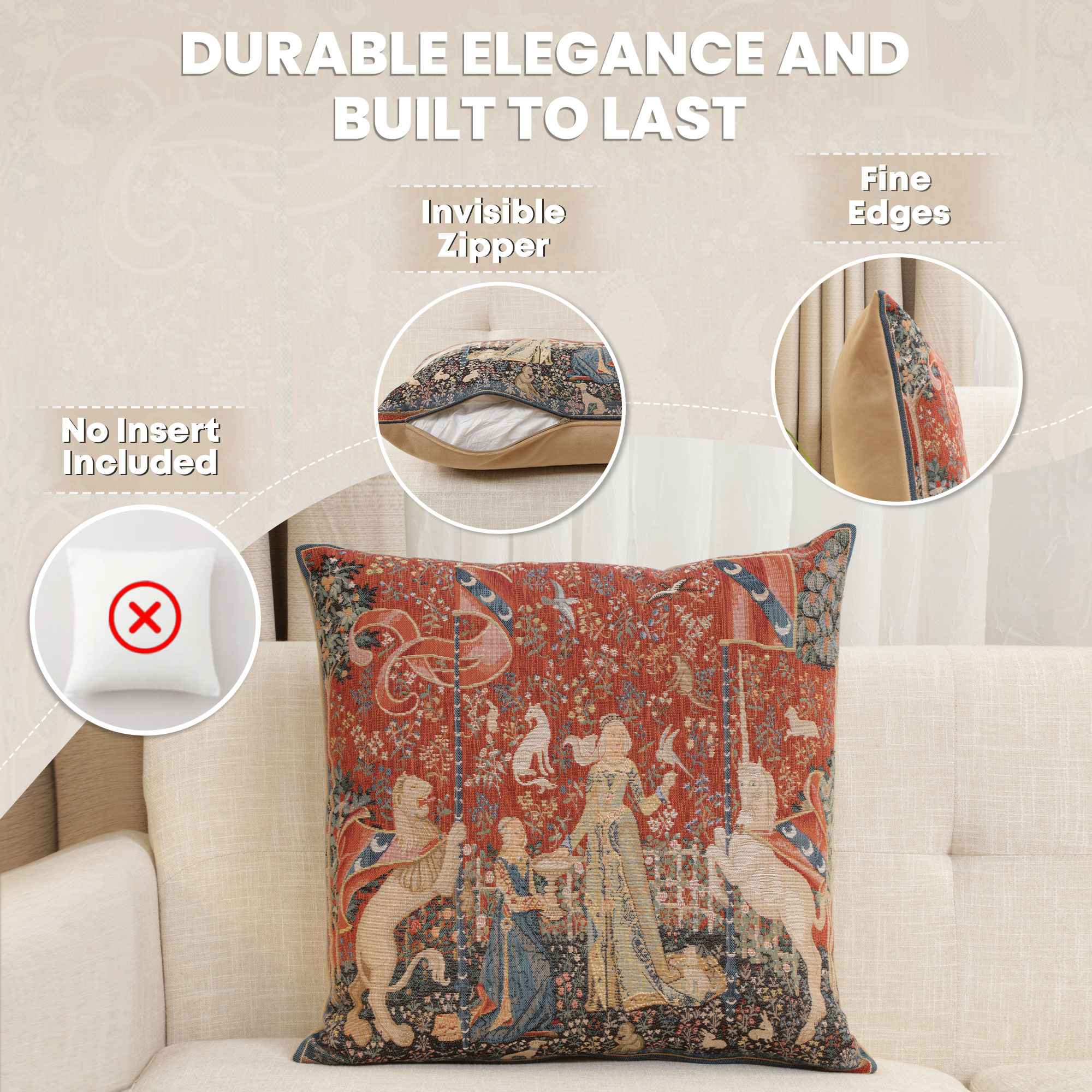 Medieval The Taste Large Tapestry Pillow Cover 19x19 Inch Cotton Jacquard Woven Cushion Cover