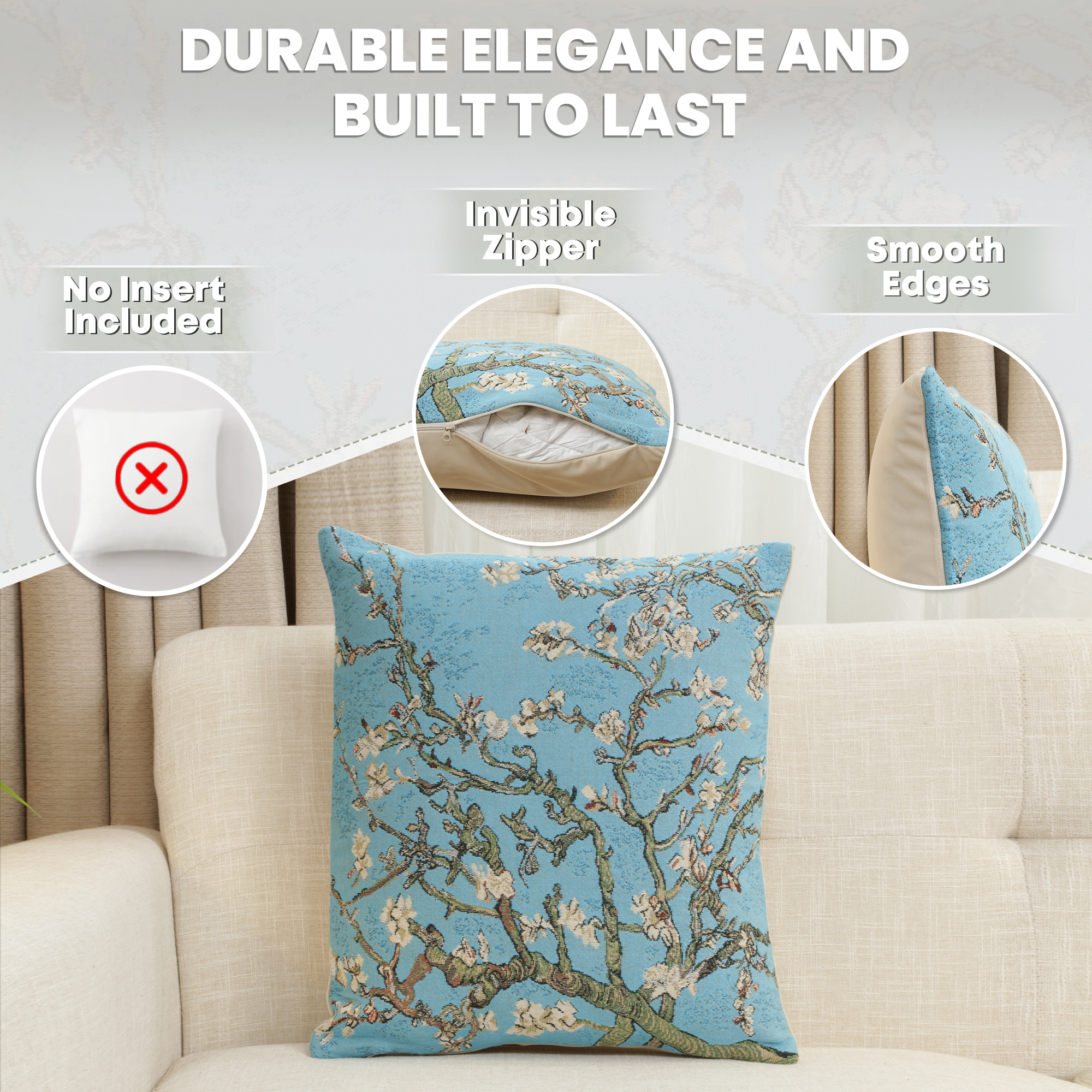 Vincent Van Gogh The Almond Blossom Tapestry Pillow Cover 16x16 Inch Cotton Jacquard Woven Cushion Cover