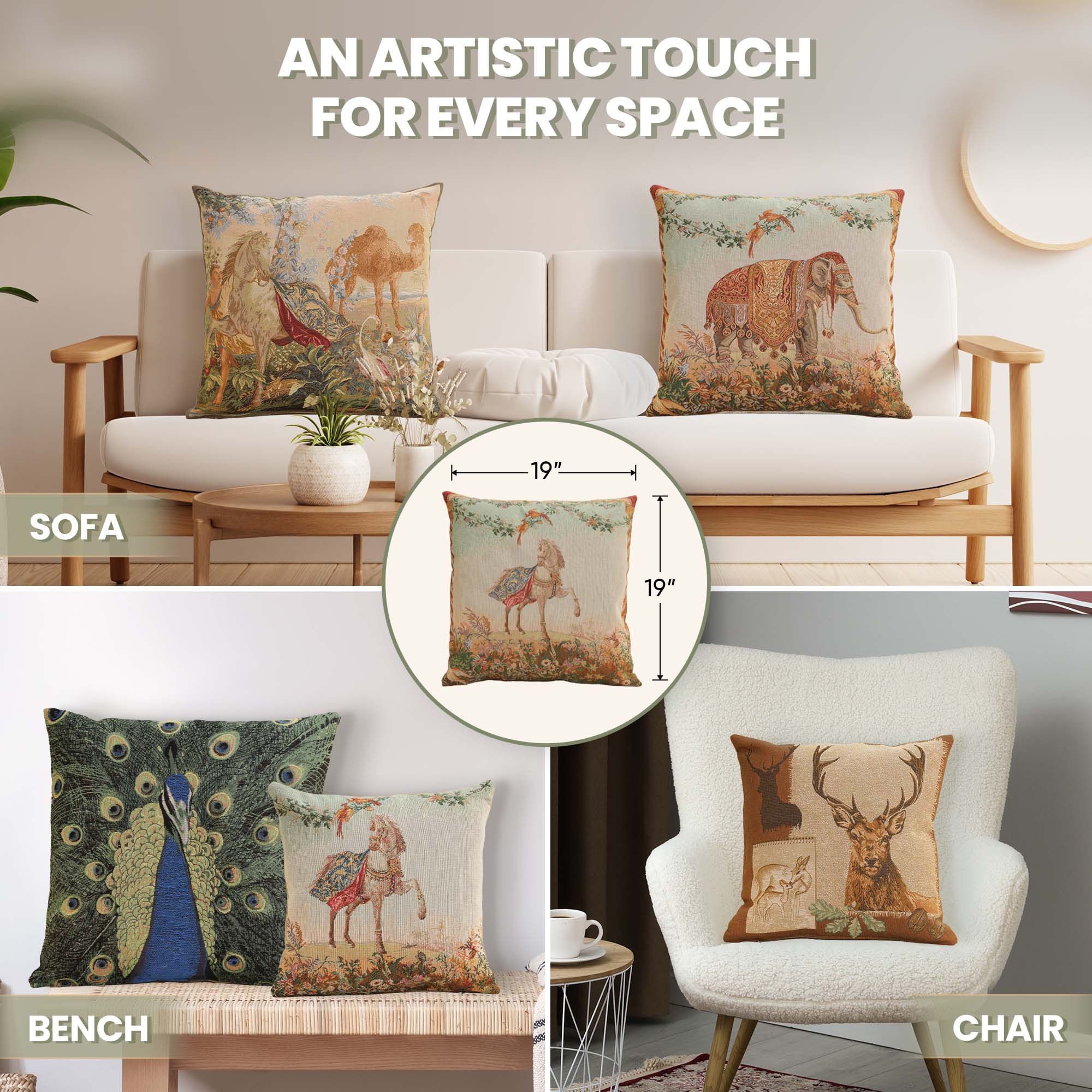 Jean Baptiste Huet Cheval Large Tapestry Pillow Cover 19x19 Inch Cotton Jacquard Woven Cushion Cover