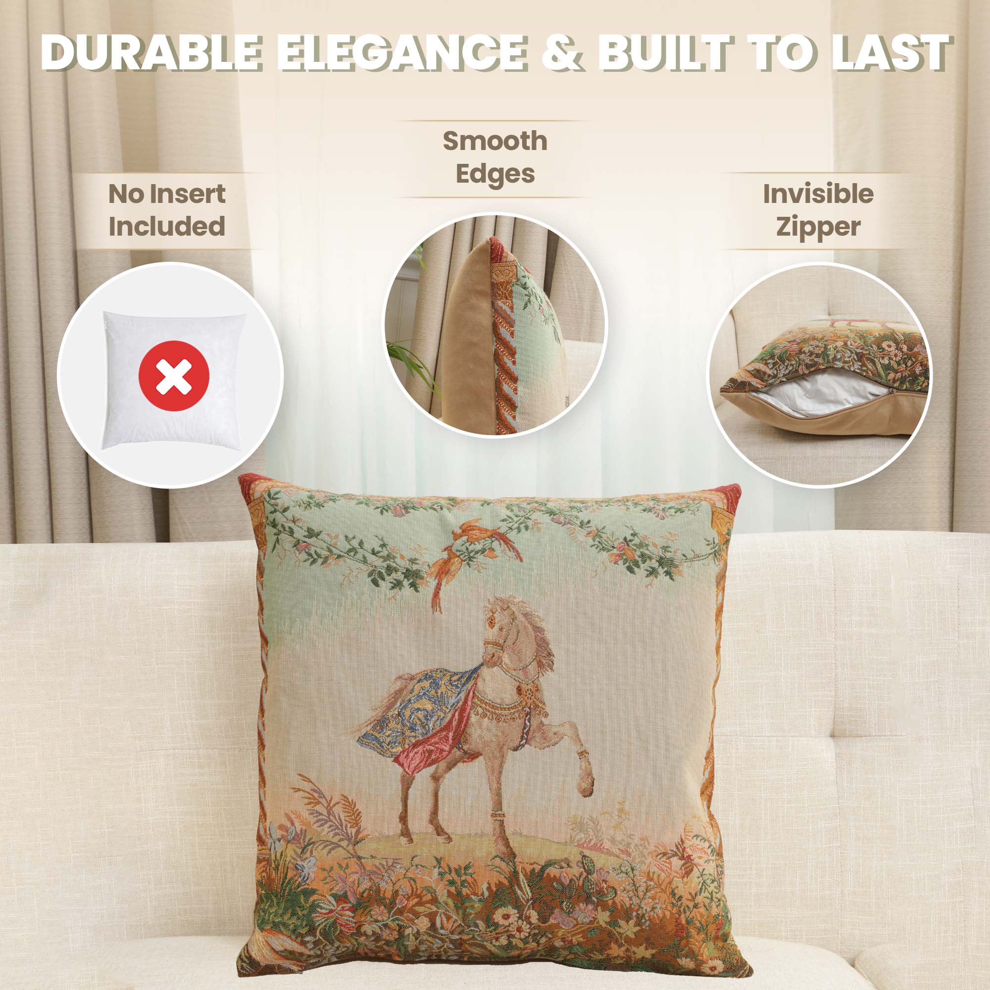 Jean Baptiste Huet Cheval Large Tapestry Pillow Cover 19x19 Inch Cotton Jacquard Woven Cushion Cover