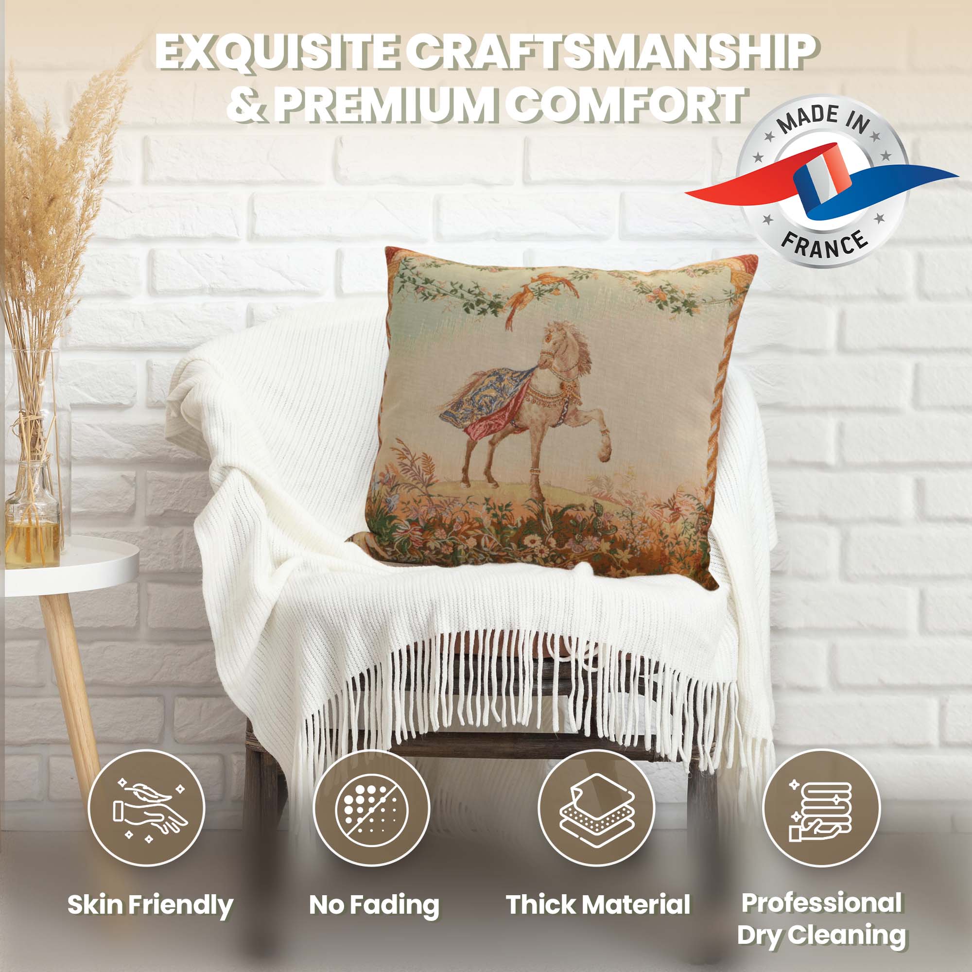 Jean Baptiste Huet Cheval Large Tapestry Pillow Cover 19x19 Inch Cotton Jacquard Woven Cushion Cover
