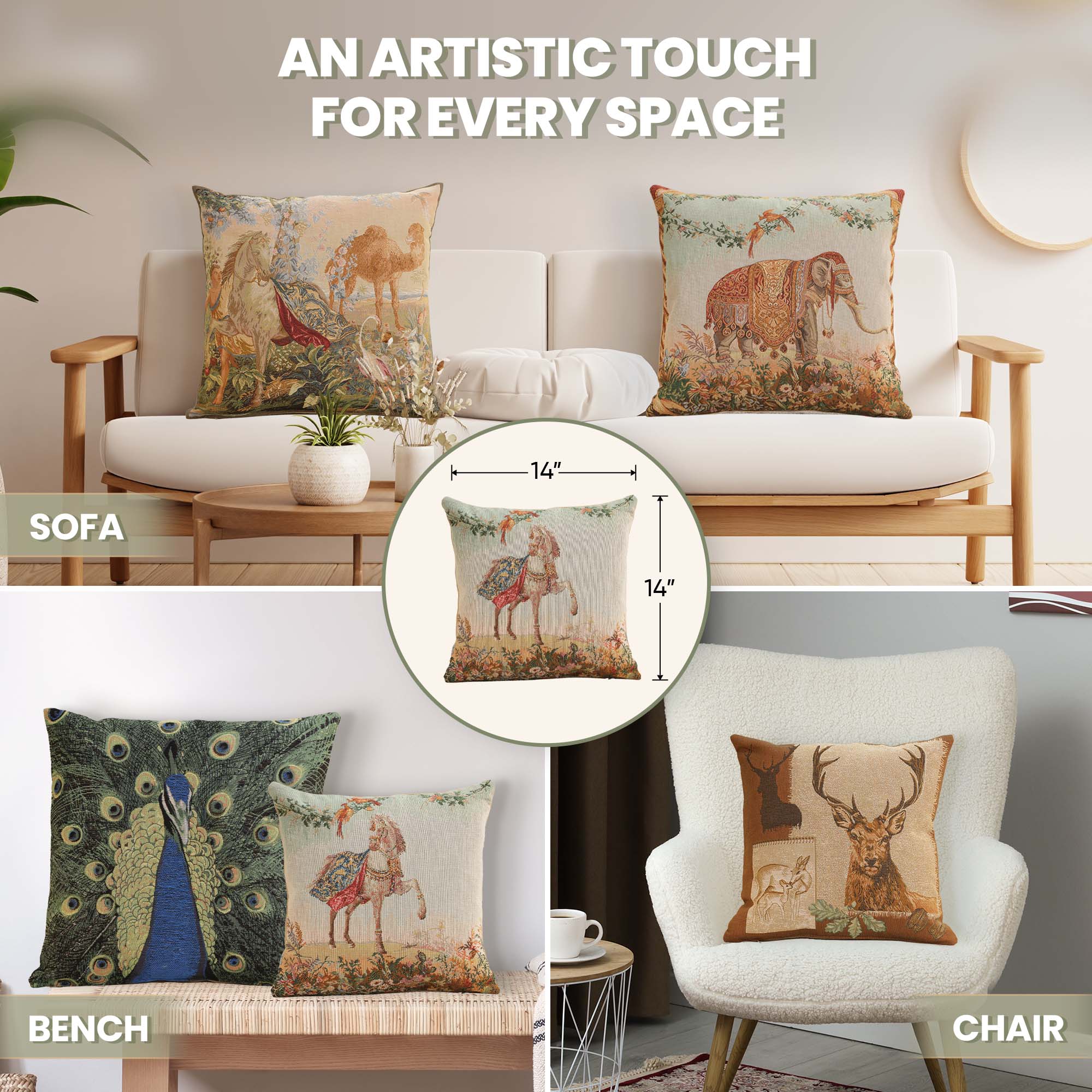 Jean Baptiste Huet Cheval Small Tapestry Pillow Cover 14x14 Inch Cotton Jacquard Woven Cushion Cover