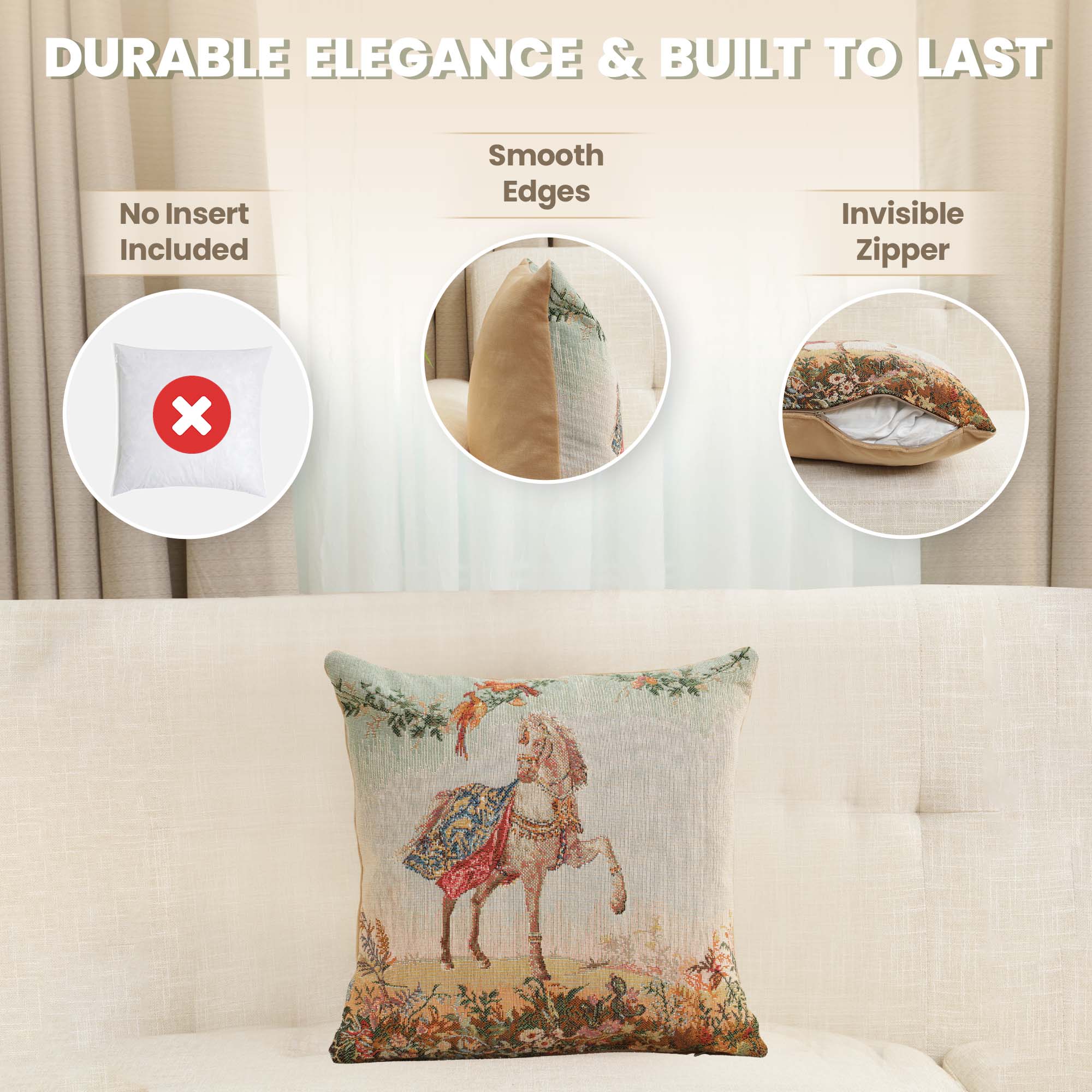 Jean Baptiste Huet Cheval Small Tapestry Pillow Cover 14x14 Inch Cotton Jacquard Woven Cushion Cover