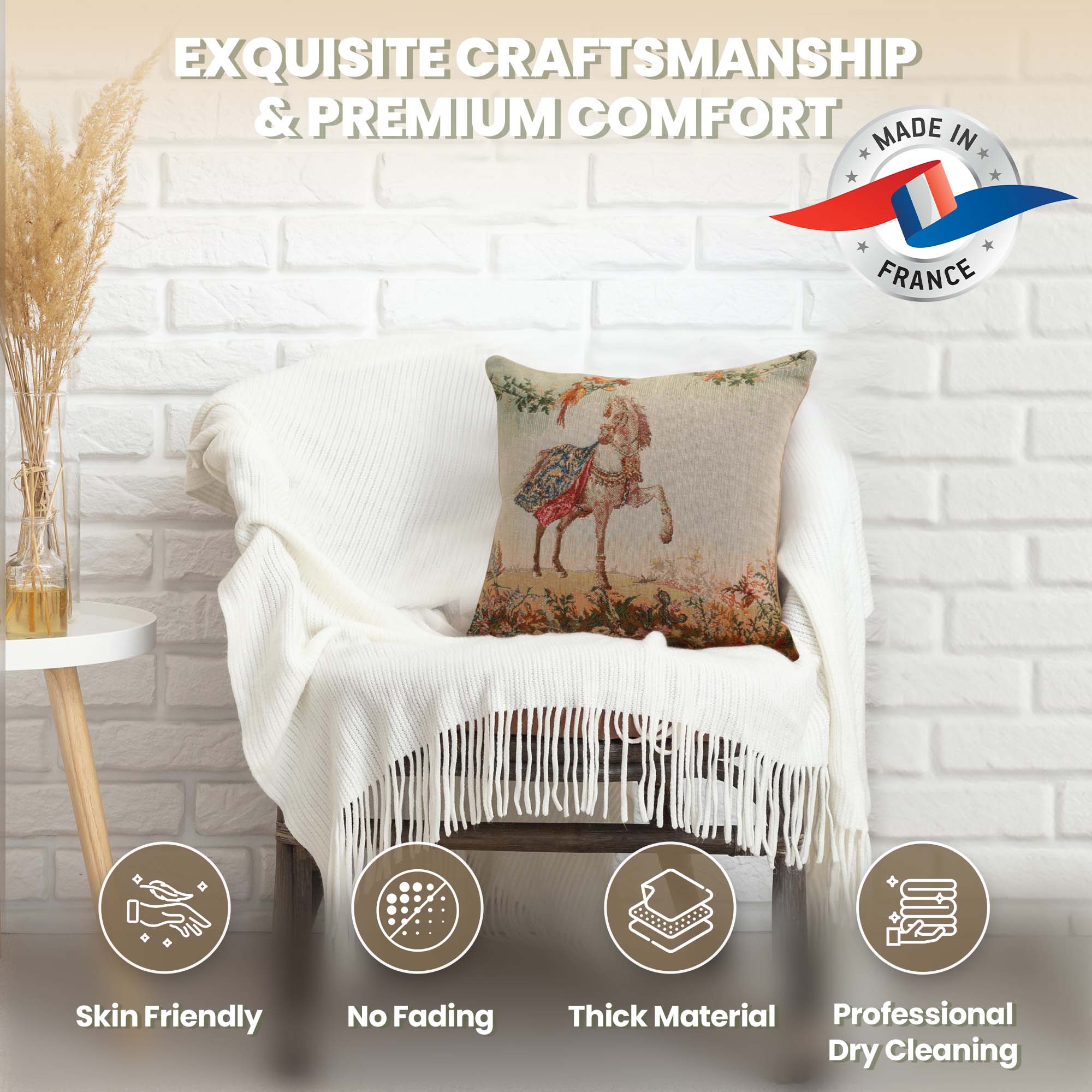 Jean Baptiste Huet Cheval Small Tapestry Pillow Cover 14x14 Inch Cotton Jacquard Woven Cushion Cover