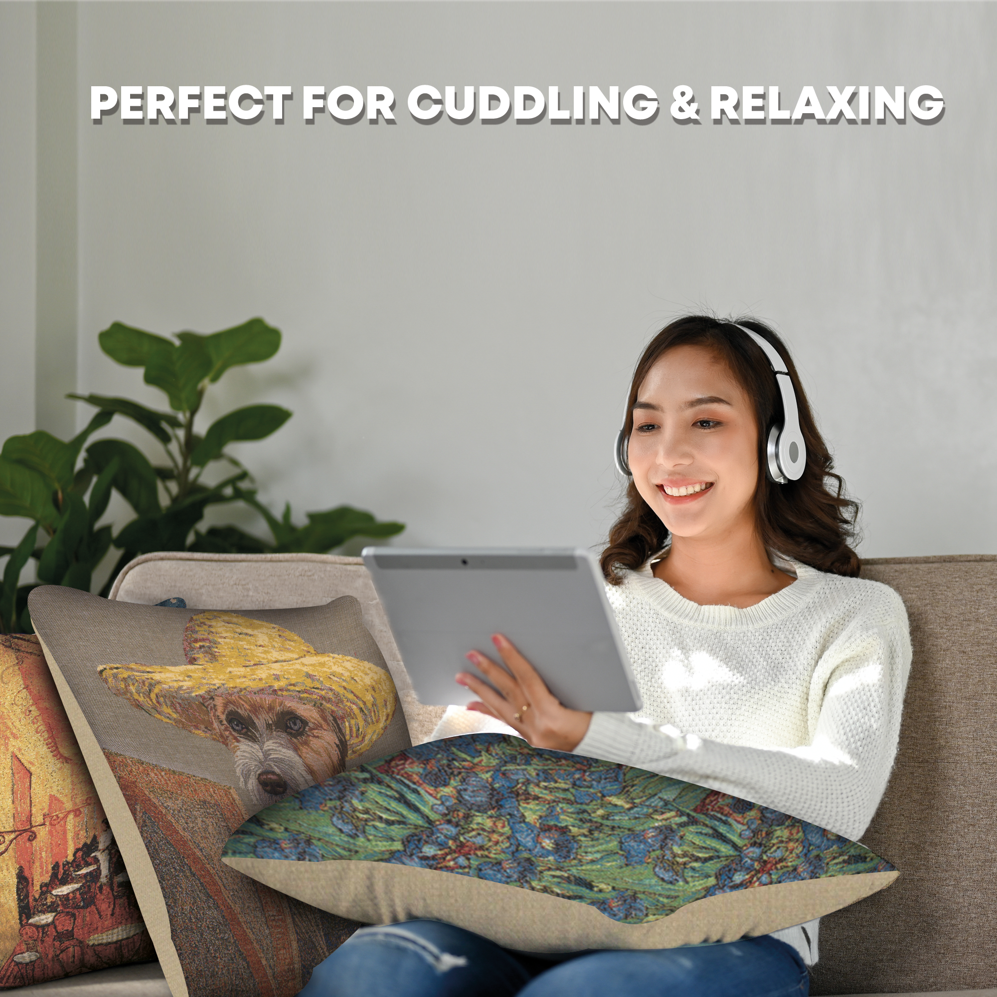 Vincent Van Gogh Dog Tapestry Pillow Cover 18x18 Inch Cotton Jacquard Woven Cushion Cover