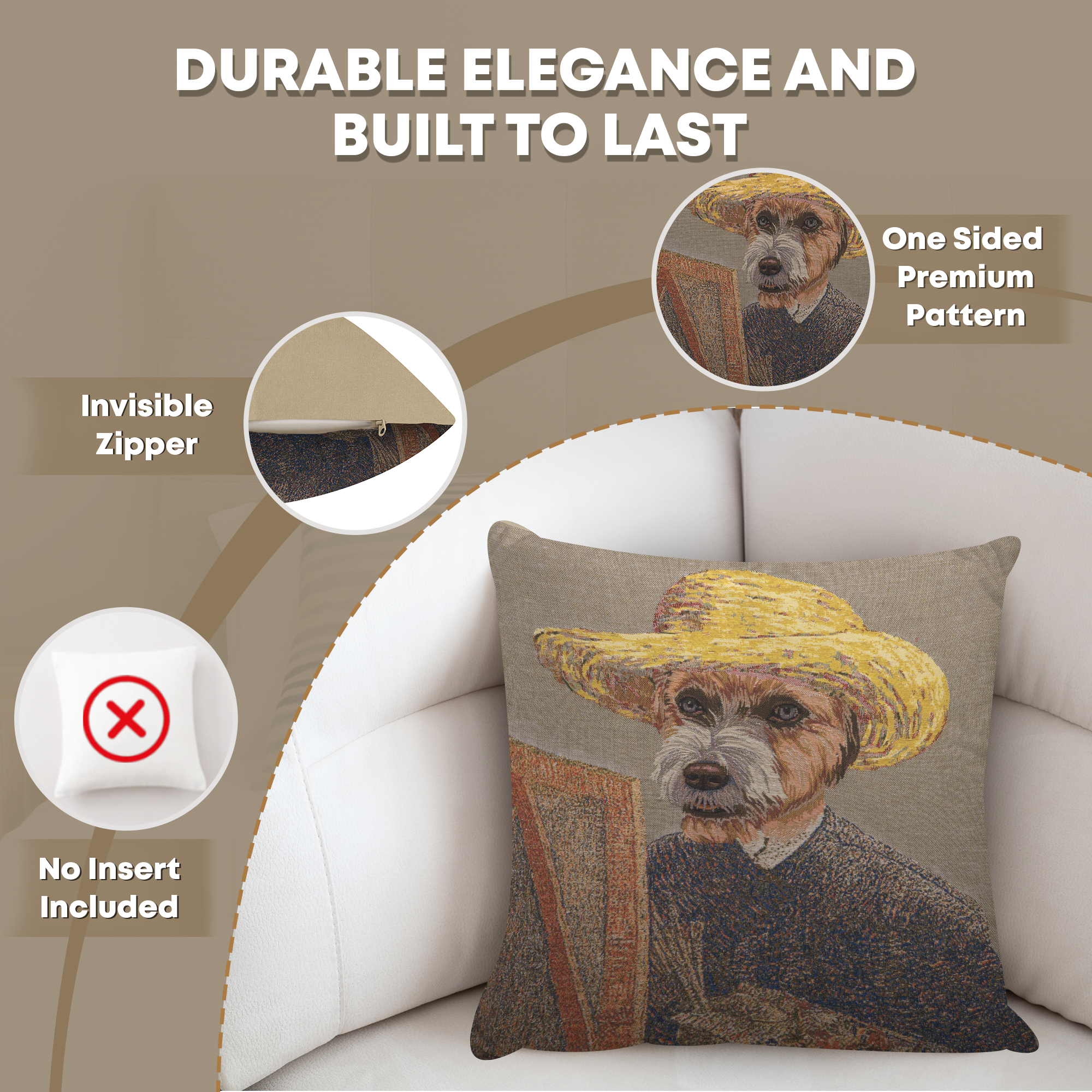 Vincent Van Gogh Dog Tapestry Pillow Cover 18x18 Inch Cotton Jacquard Woven Cushion Cover