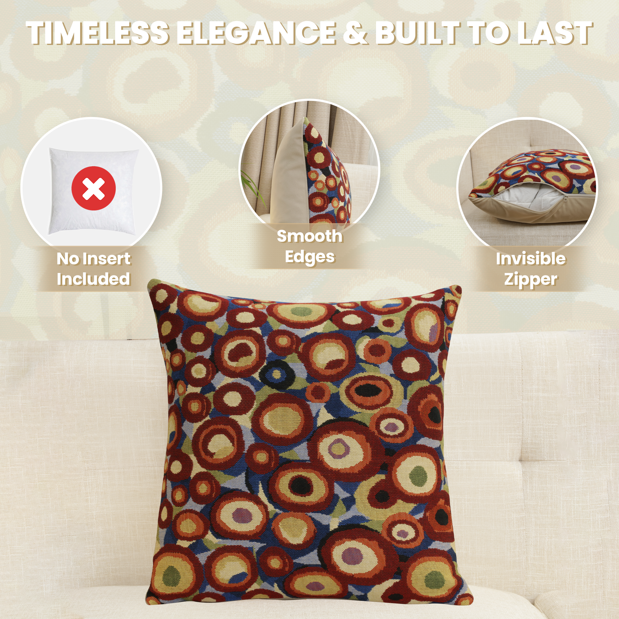 Gustav Klimt Circles Tapestry Pillow Cover 16x16 Inch Cotton Jacquard Woven Cushion Cover