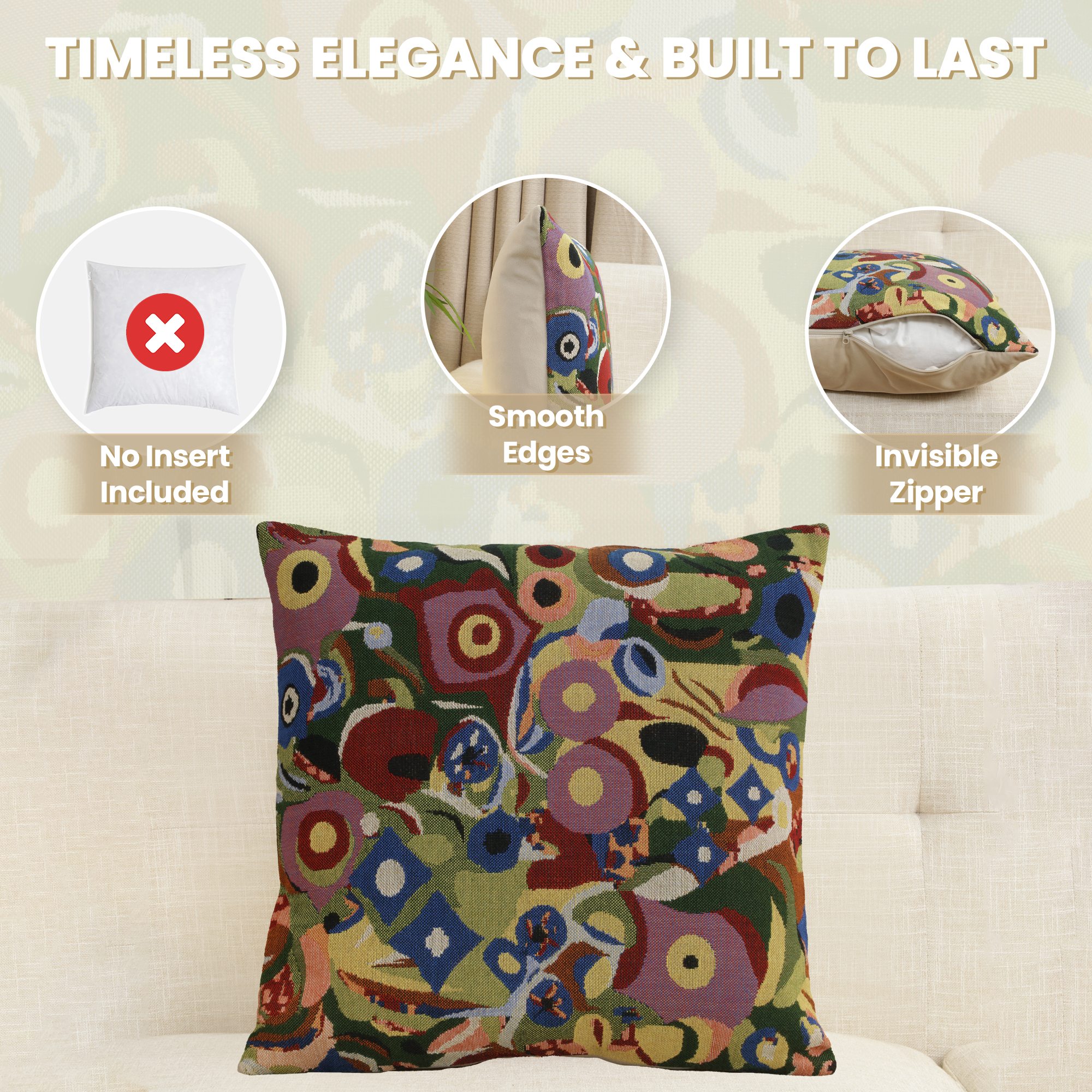 Gustav Klimt Swirls Tapestry Pillow Cover 16x16 Inch Cotton Jacquard Woven Cushion Cover