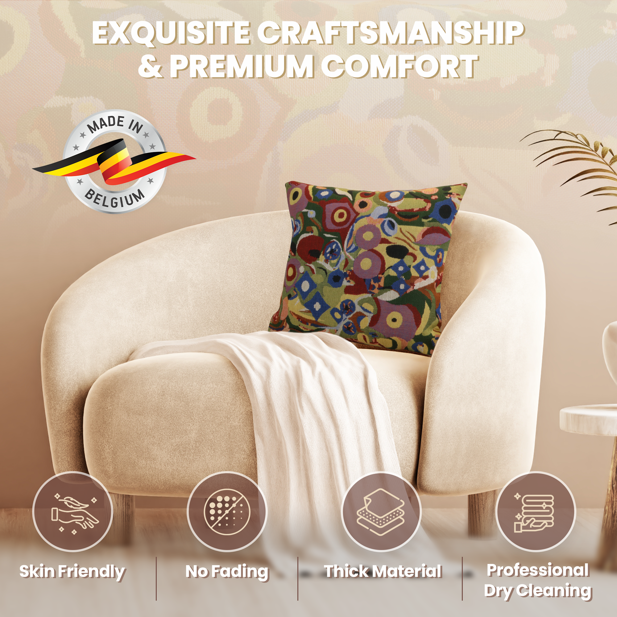Gustav Klimt Swirls Tapestry Pillow Cover 16x16 Inch Cotton Jacquard Woven Cushion Cover