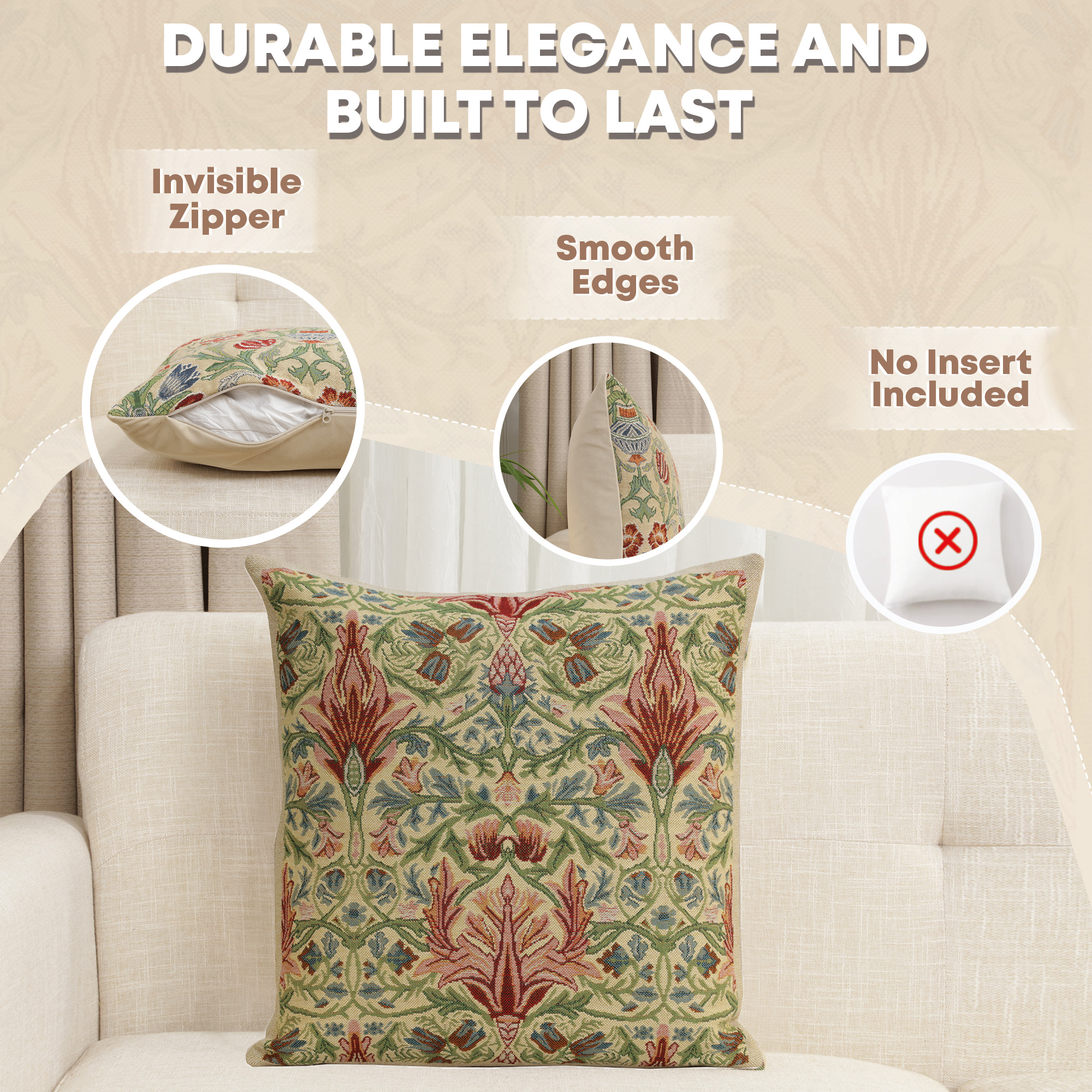 Yellow Snakeshead Belgian Tapestry Pillow Cover 16x16 inch Cotton Jacquard Woven Cushion Cover