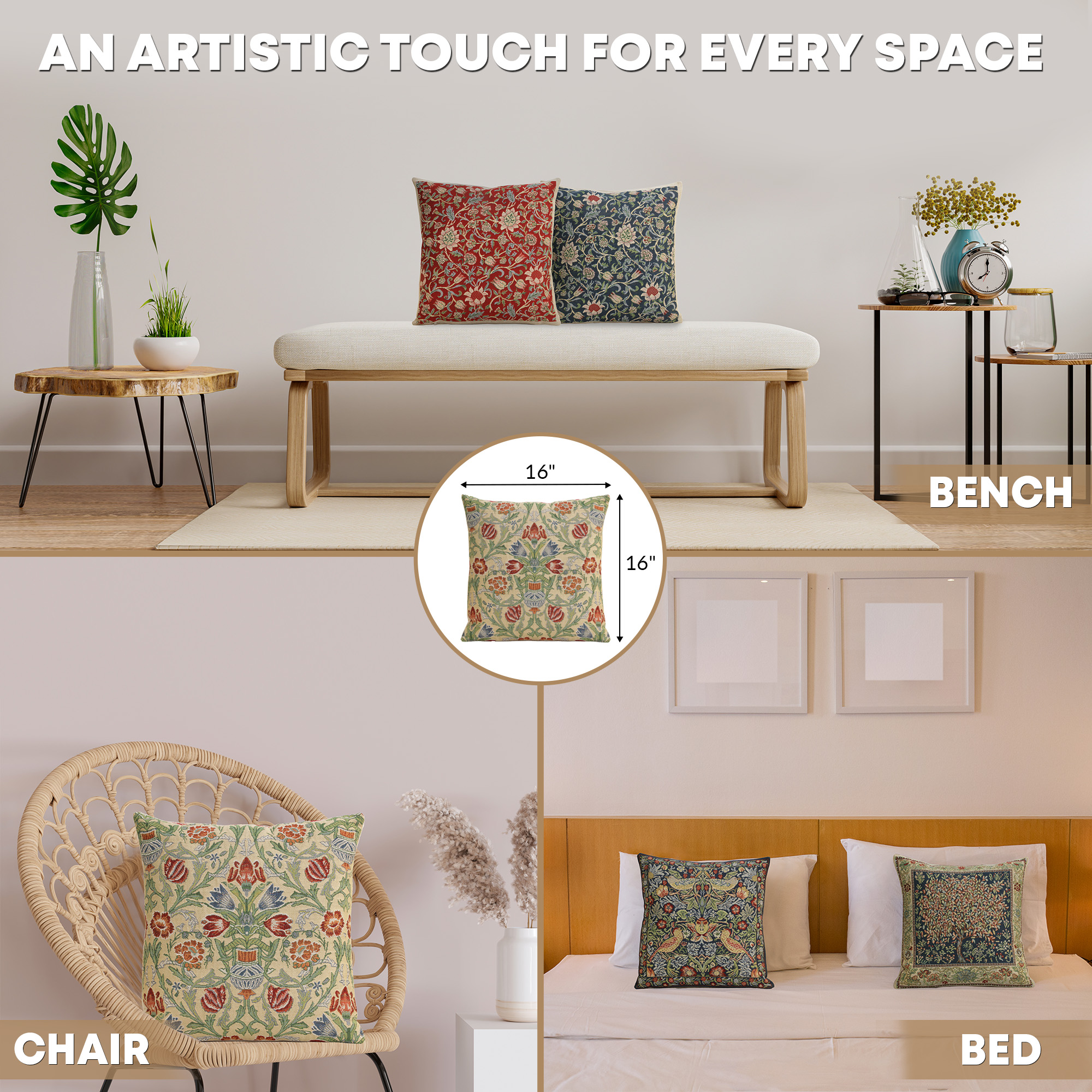 Single Stem Belgian Tapestry Pillow Cover 16x16 inch Cotton Jacquard Woven Cushion Cover