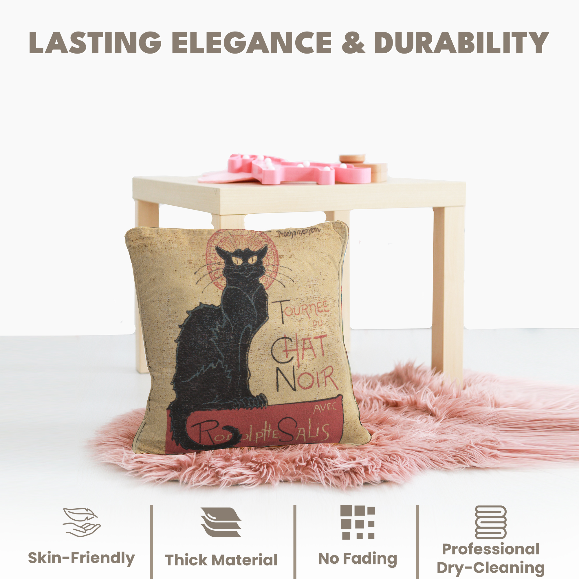 Black Cat Belgian Tapestry Pillow Cover 14x14 Inch Cotton Jacquard Woven Cushion Cover
