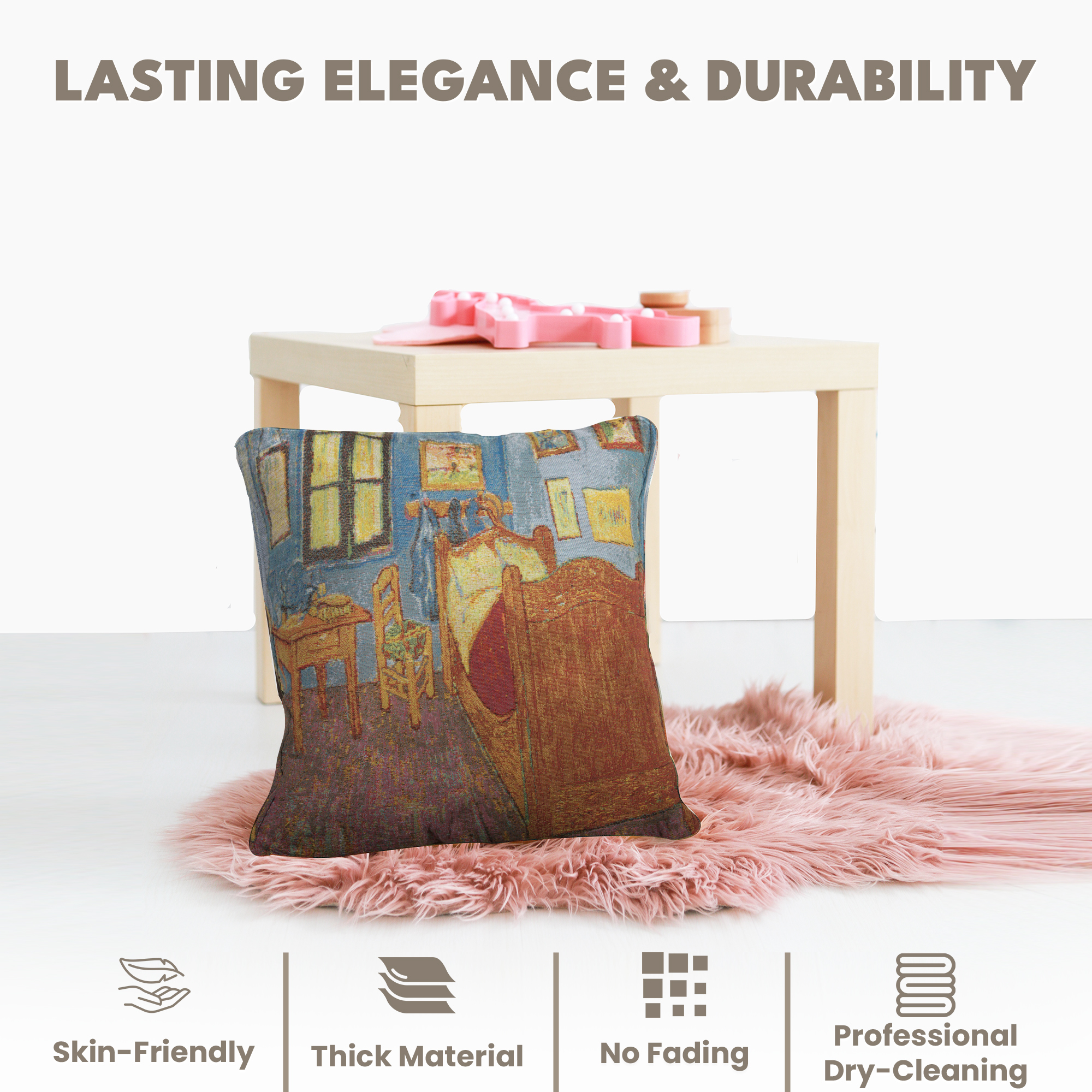Van Gogh Chambre Belgian Tapestry Pillow Cover 18x18 Inch Cotton Jacquard Woven Cushion Cover