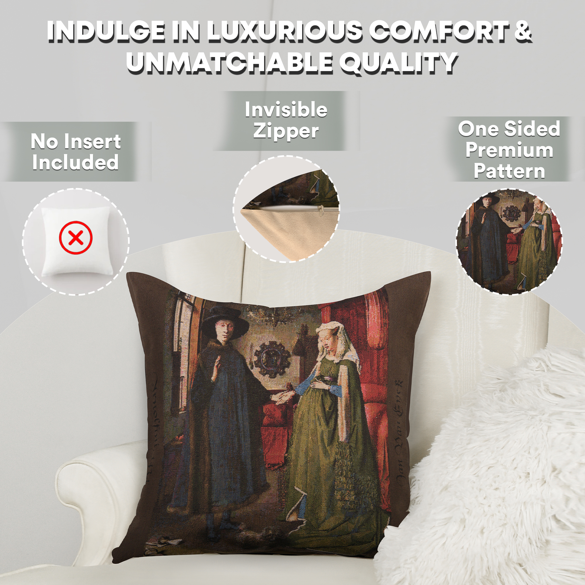 Jan and Hubert van Eyck Arnolfini Tapestry Pillow Cover 18x18 Inch Cotton Jacquard Woven Cushion Cover