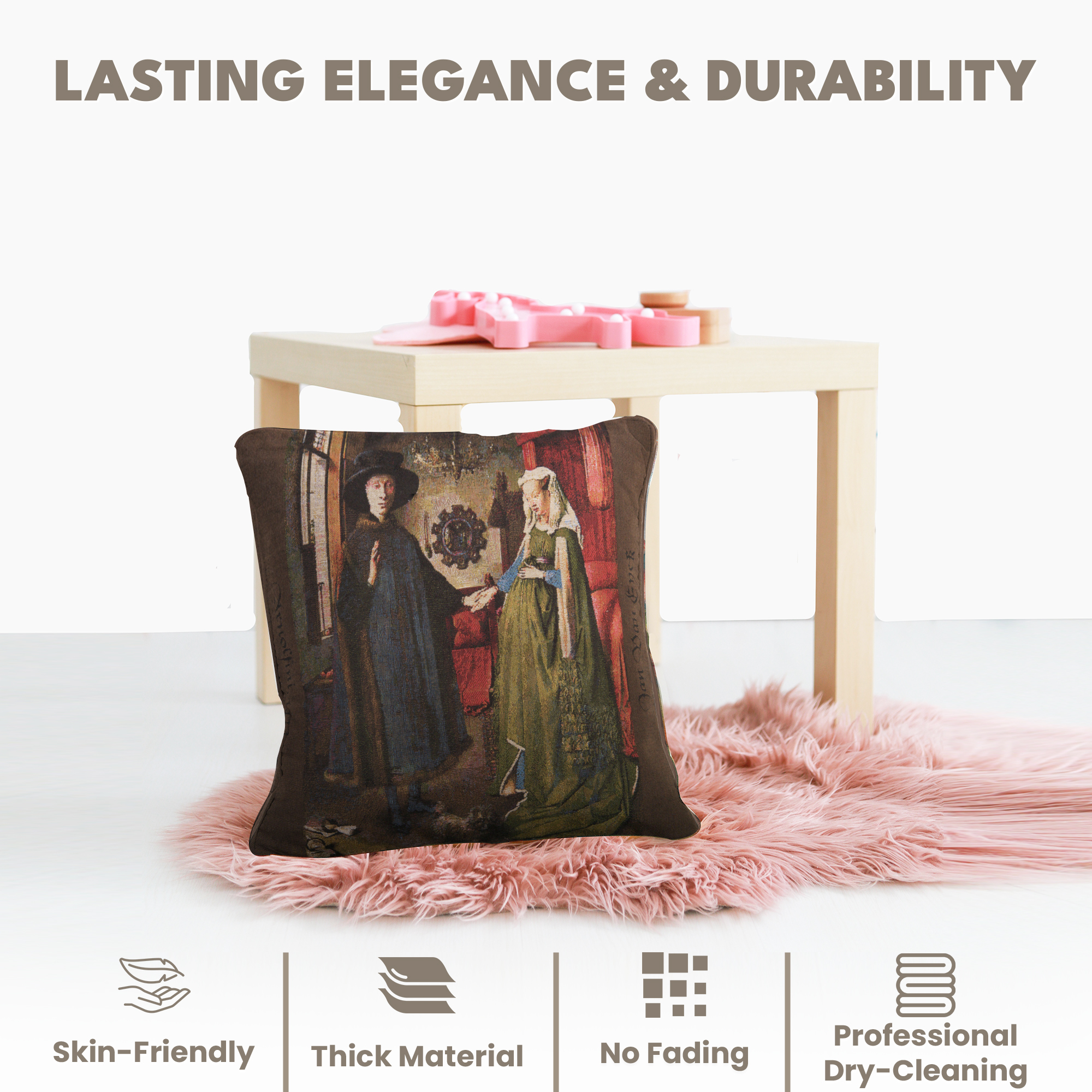 Jan and Hubert van Eyck Arnolfini Tapestry Pillow Cover 18x18 Inch Cotton Jacquard Woven Cushion Cover