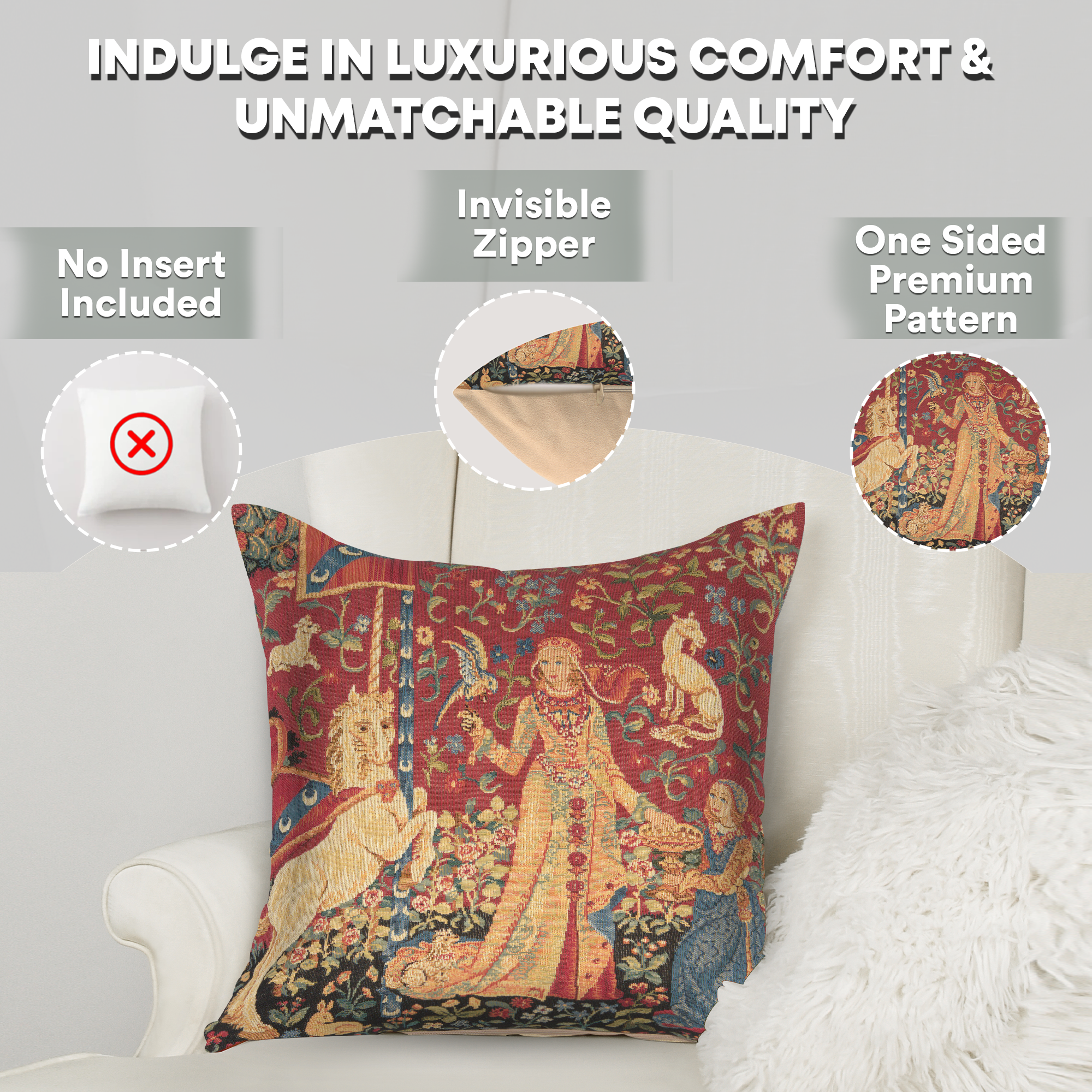 Medieval Taste Large Tapestry Pillow Cover 18x18 Inch Cotton Jacquard Woven Cushion Cover