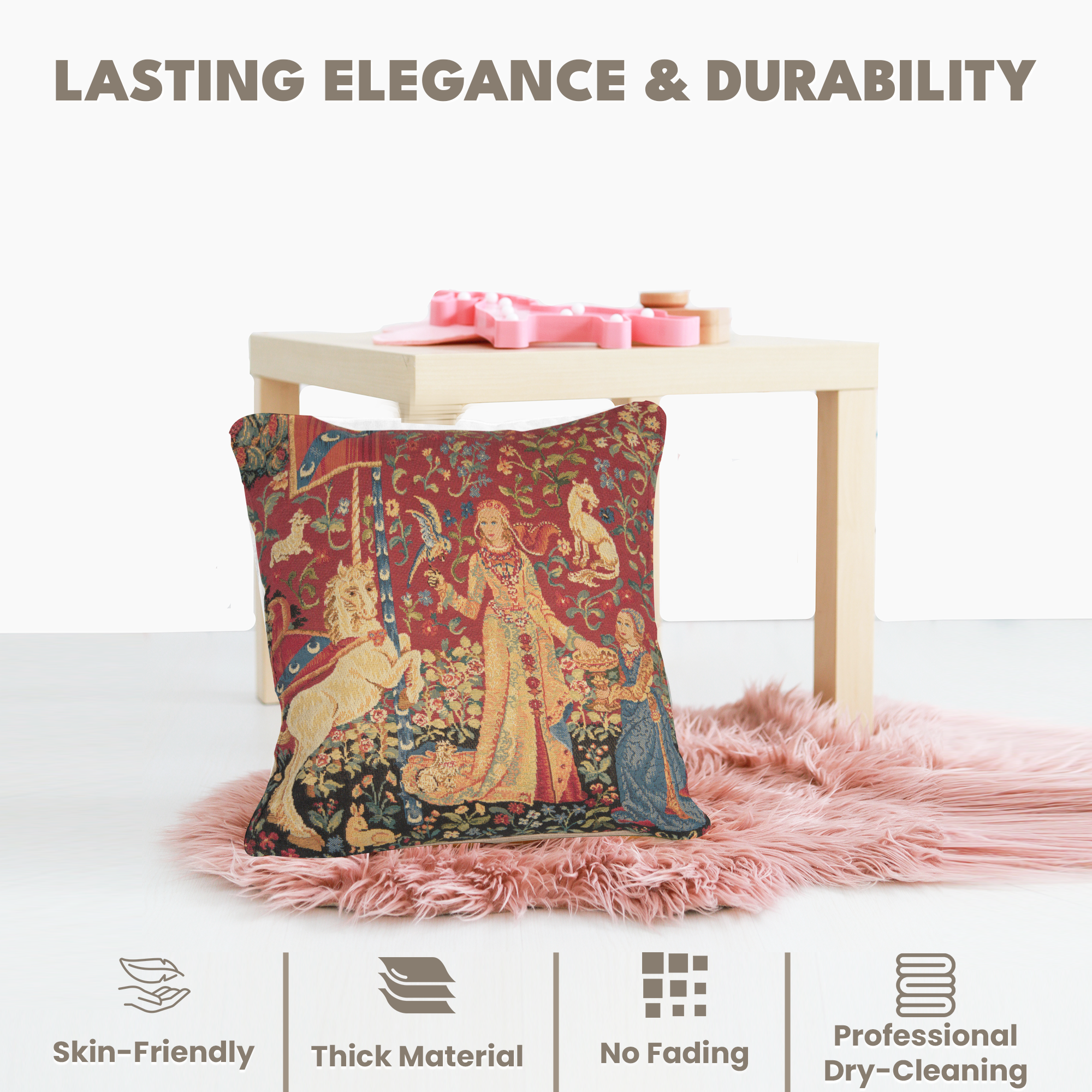Medieval Taste Large Tapestry Pillow Cover 18x18 Inch Cotton Jacquard Woven Cushion Cover