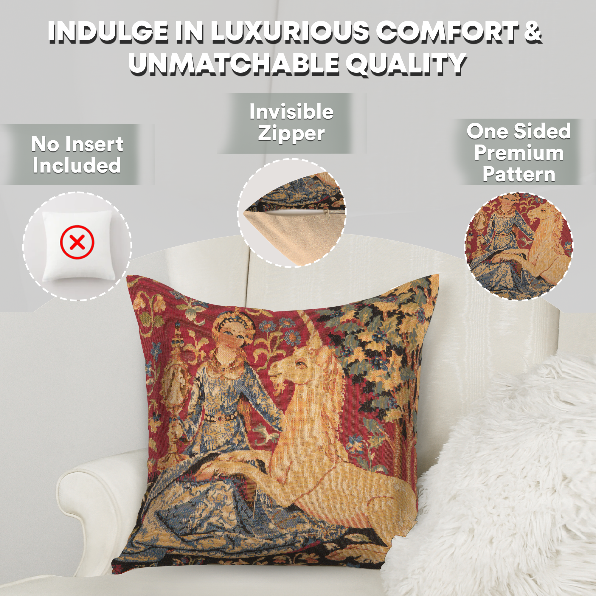 Medieval View Small Tapestry Pillow Cover 14x14 Inch Cotton Jacquard Woven Cushion Cover