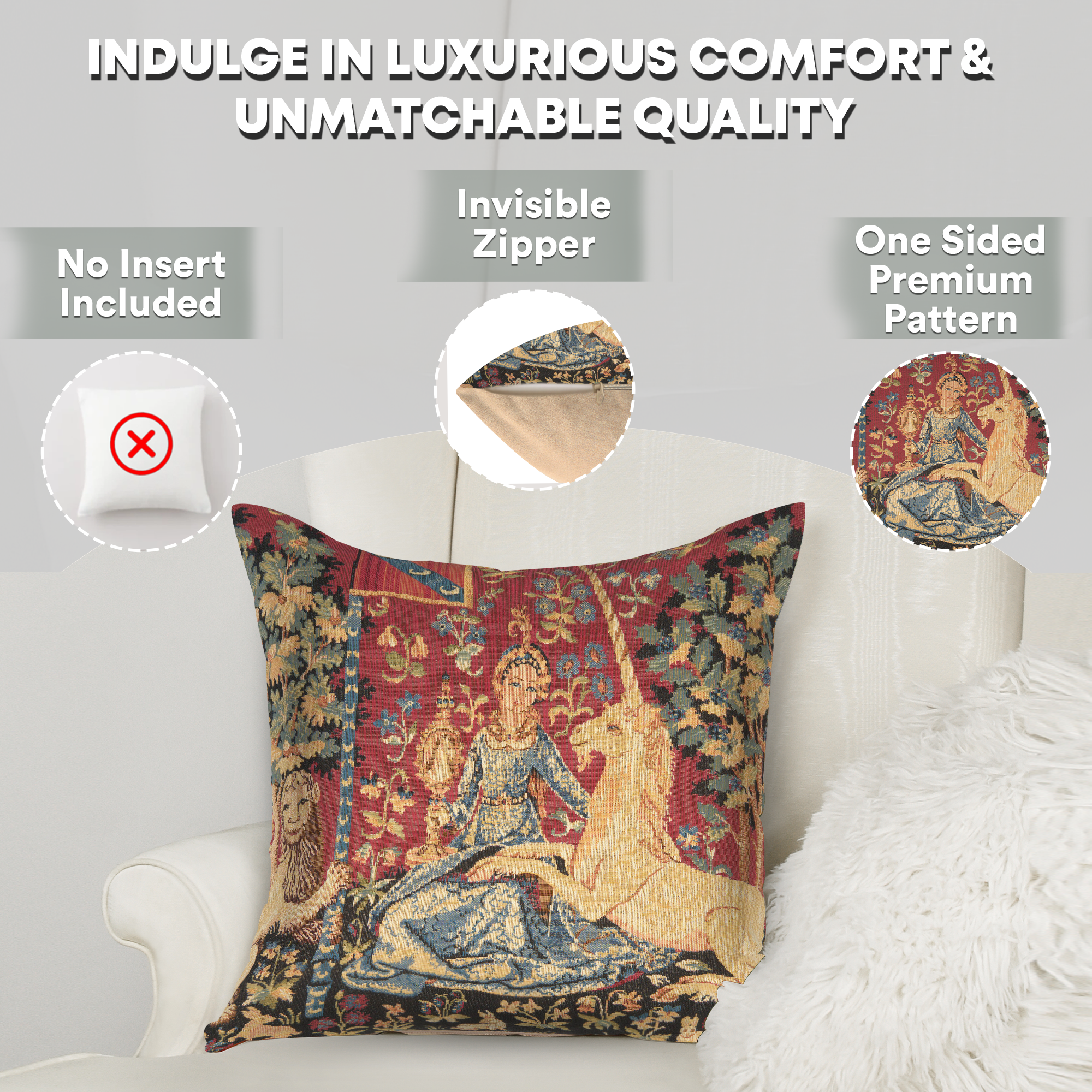 Medieval View Large Tapestry Pillow Cover 18x18 Inch Cotton Jacquard Woven Cushion Cover