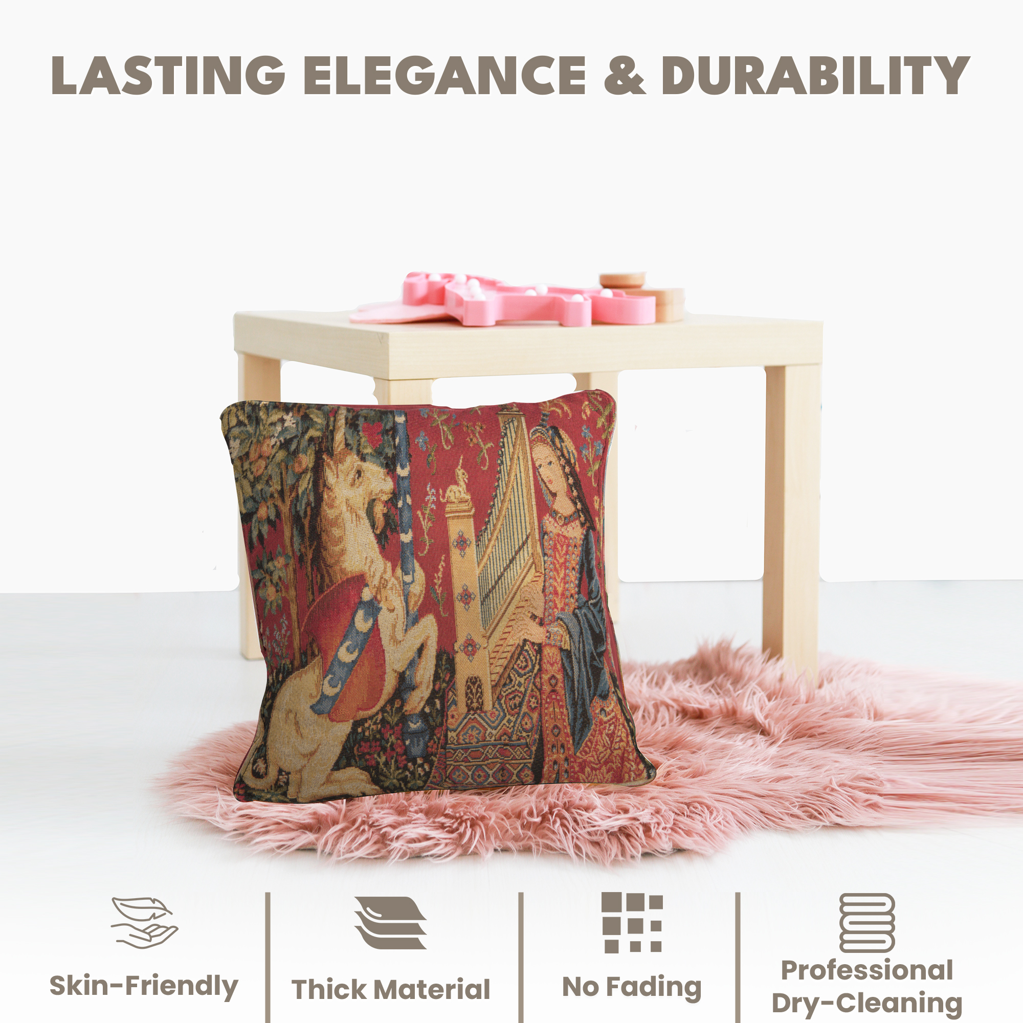 Medieval Hearing Small Tapestry Pillow Cover 14x14 Inch Cotton Jacquard Woven Cushion Cover