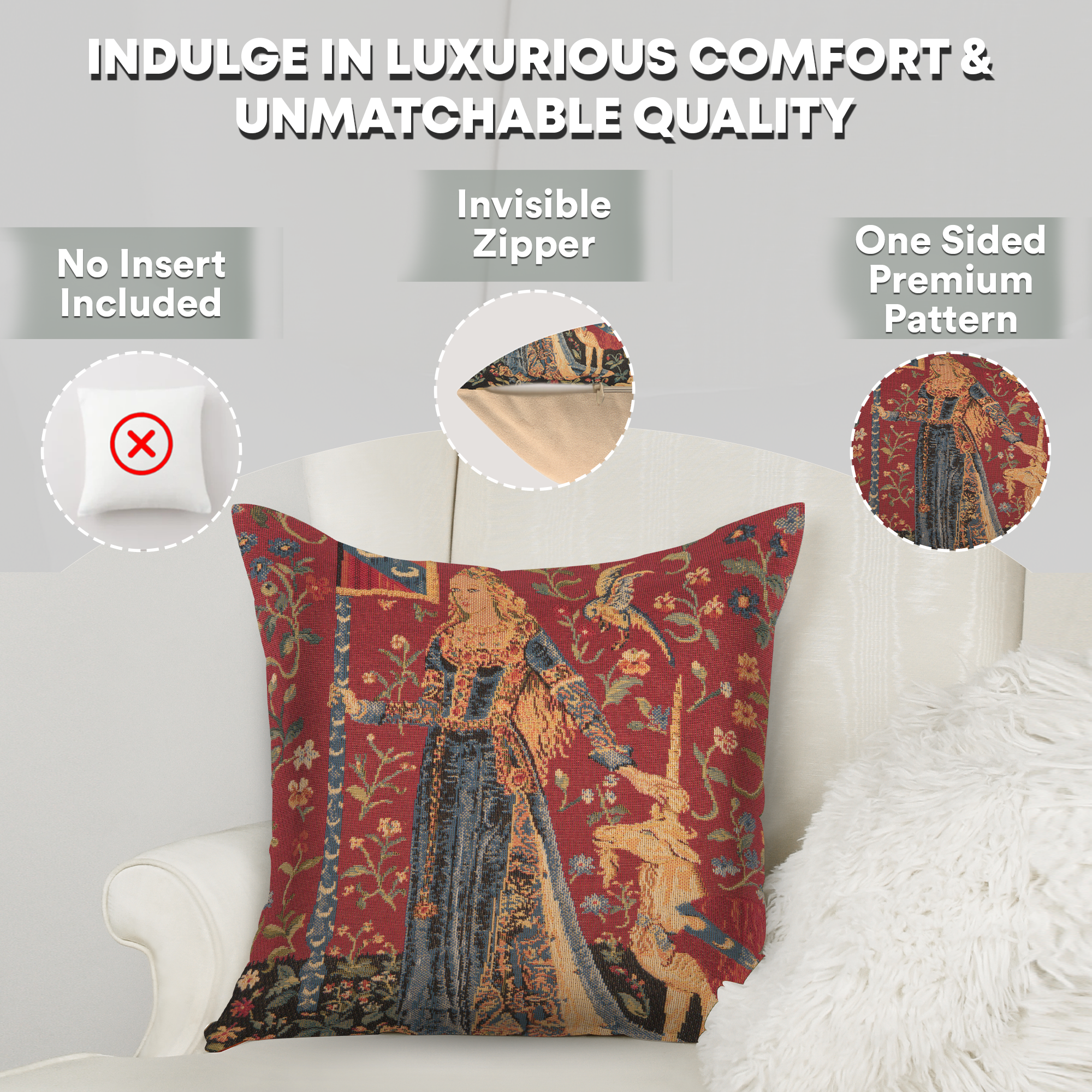 Medieval Touch Small Tapestry Pillow Cover 14x14 Inch Cotton Jacquard Woven Cushion Cover