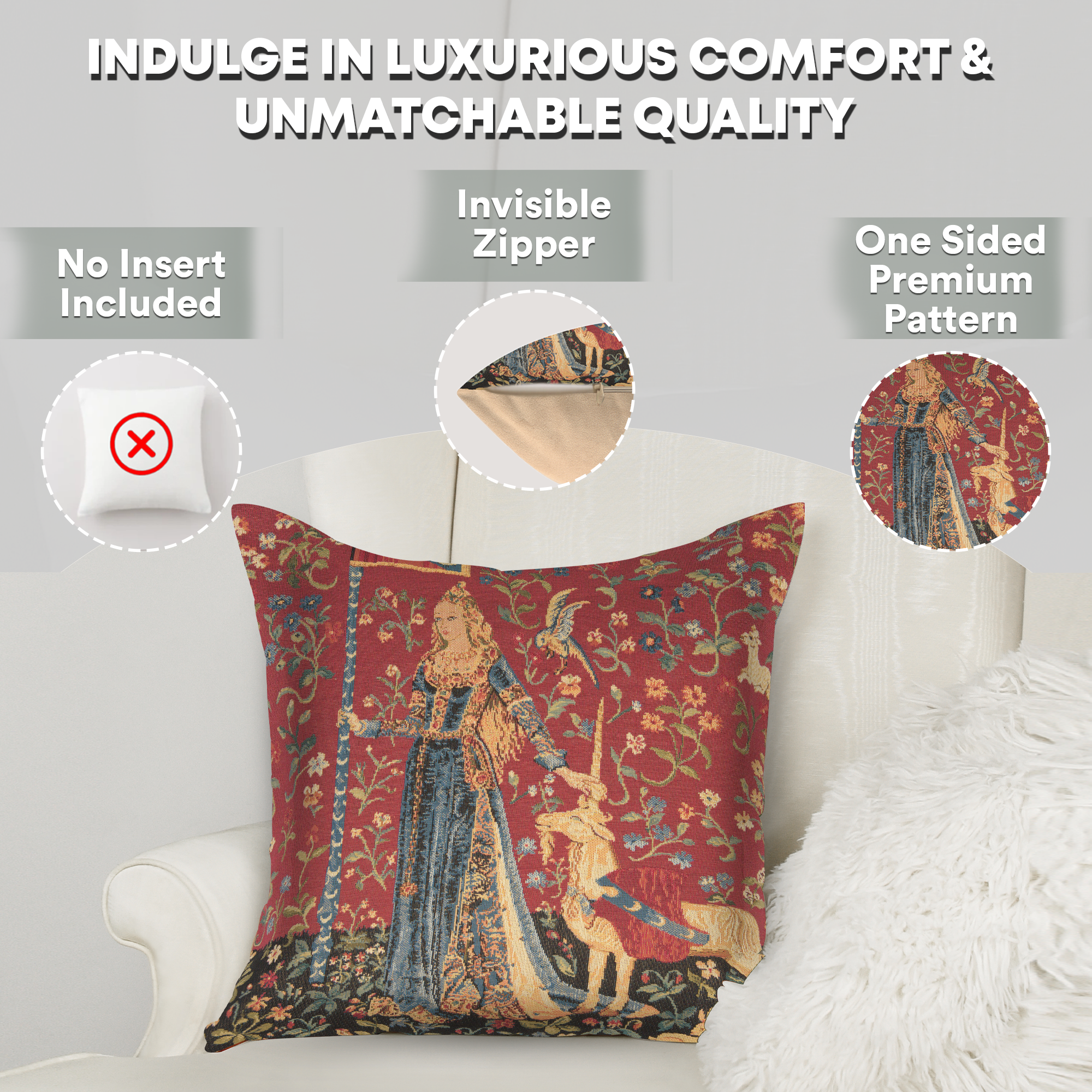 Medieval Touch Large Tapestry Pillow Cover 18x18 Inch Cotton Jacquard Woven Cushion Cover