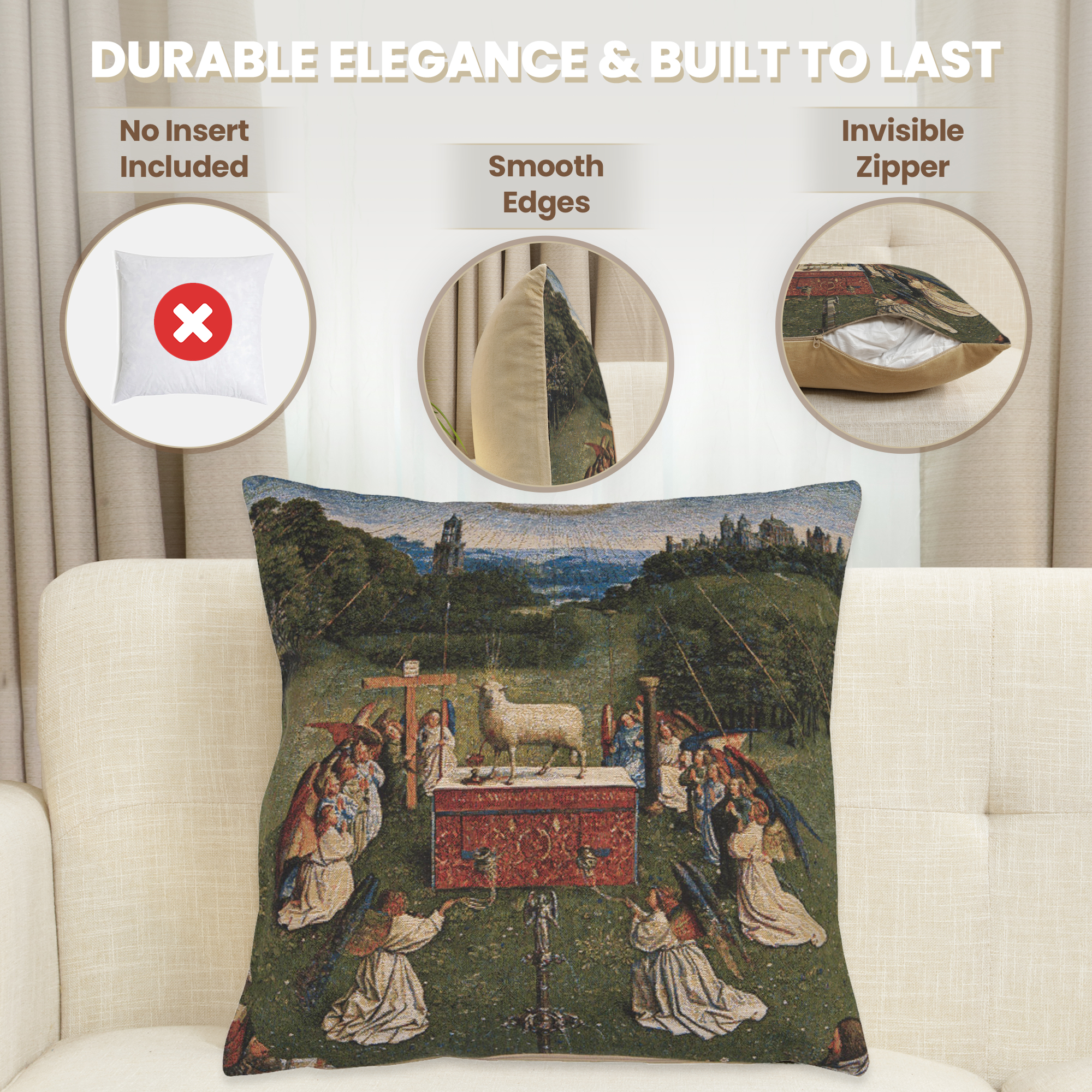 Hubert van Eyck The Lamb of God Tapestry Pillow Cover 18x18 Inch Cotton Jacquard Woven Cushion Cover