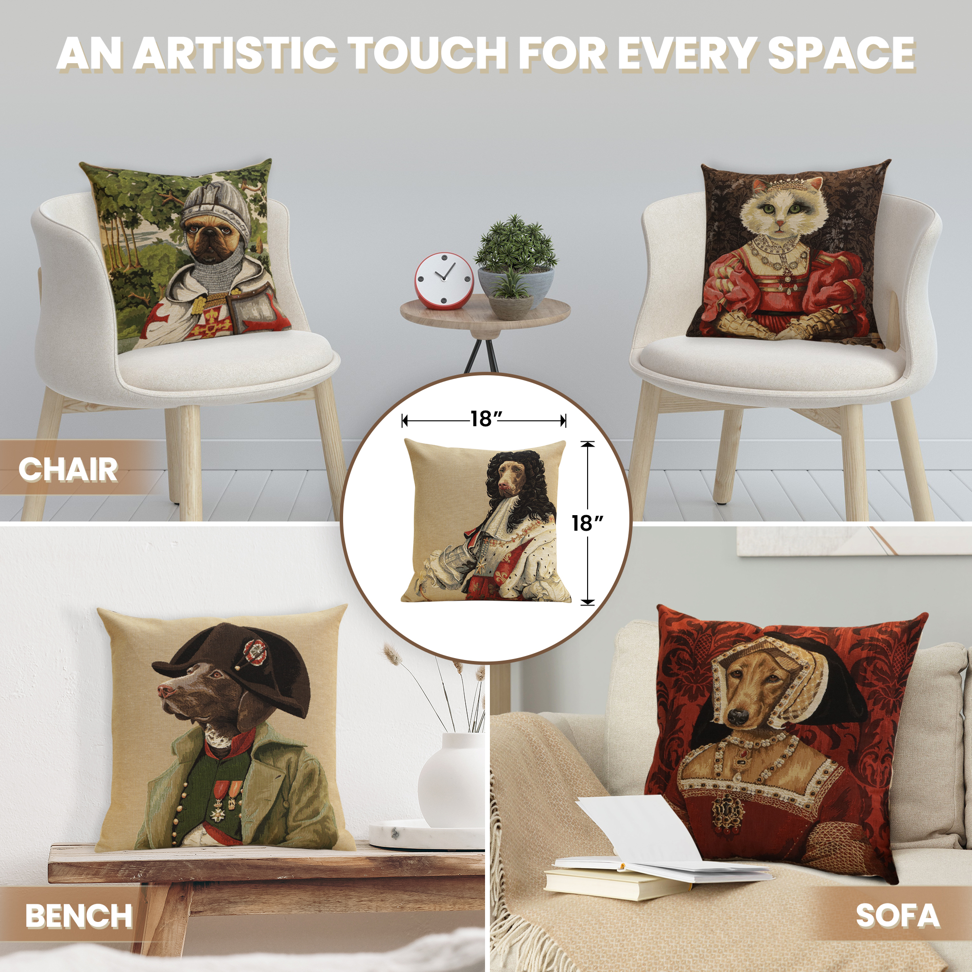 Chien Napoleon Chien Louis XIV Tapestry Pillow Cover 18x18 Inch Cotton Jacquard Woven Cushion Cover