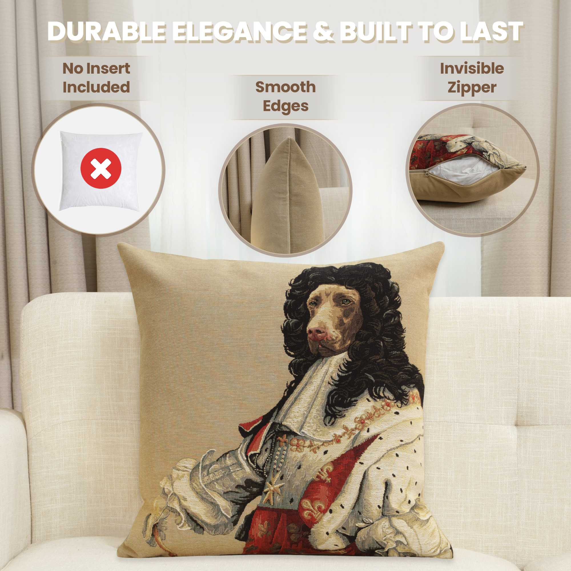 Chien Napoleon Chien Louis XIV Tapestry Pillow Cover 18x18 Inch Cotton Jacquard Woven Cushion Cover