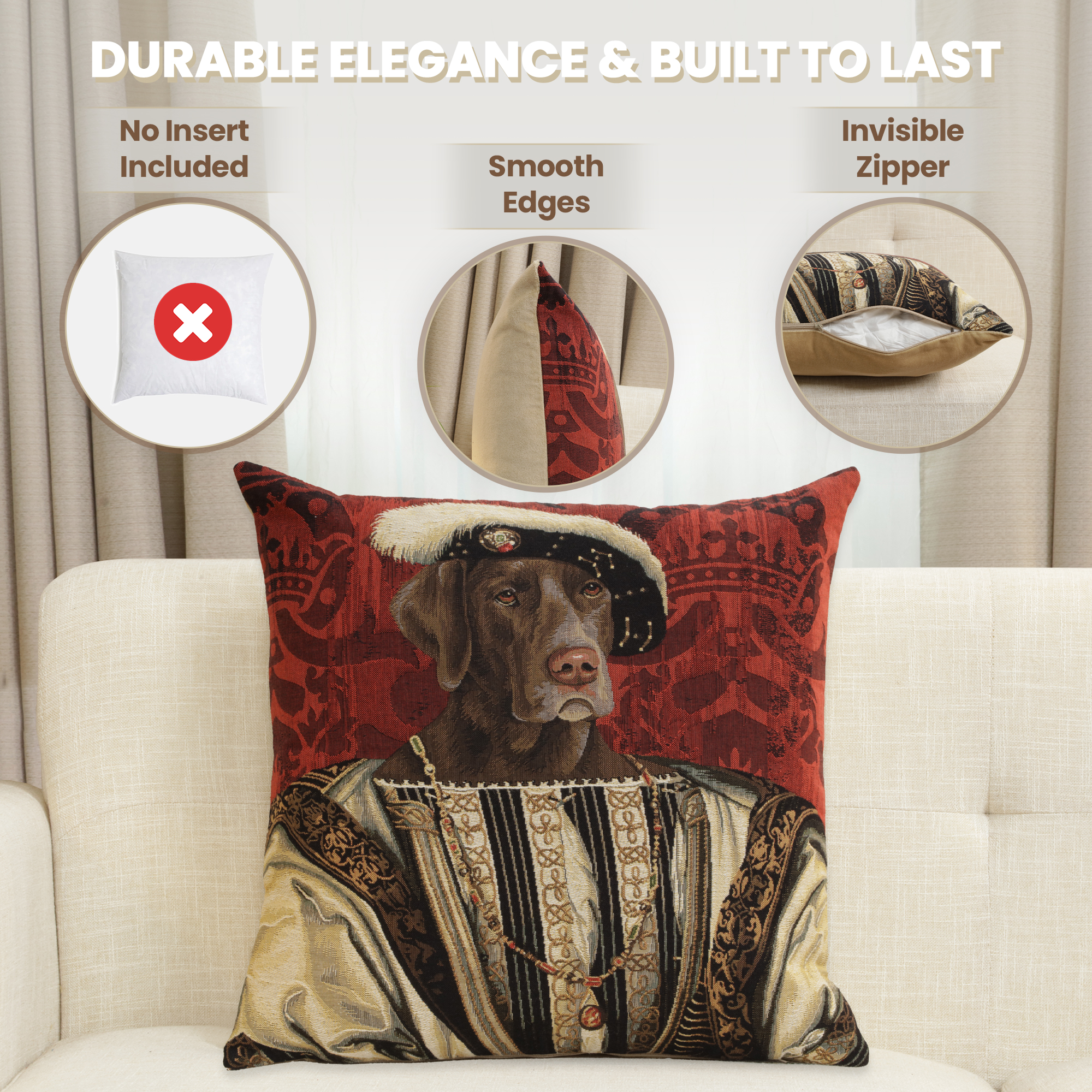 Chien Napoleon Francois Premier Tapestry Pillow Cover 18x18 Inch Cotton Jacquard Woven Cushion Cover