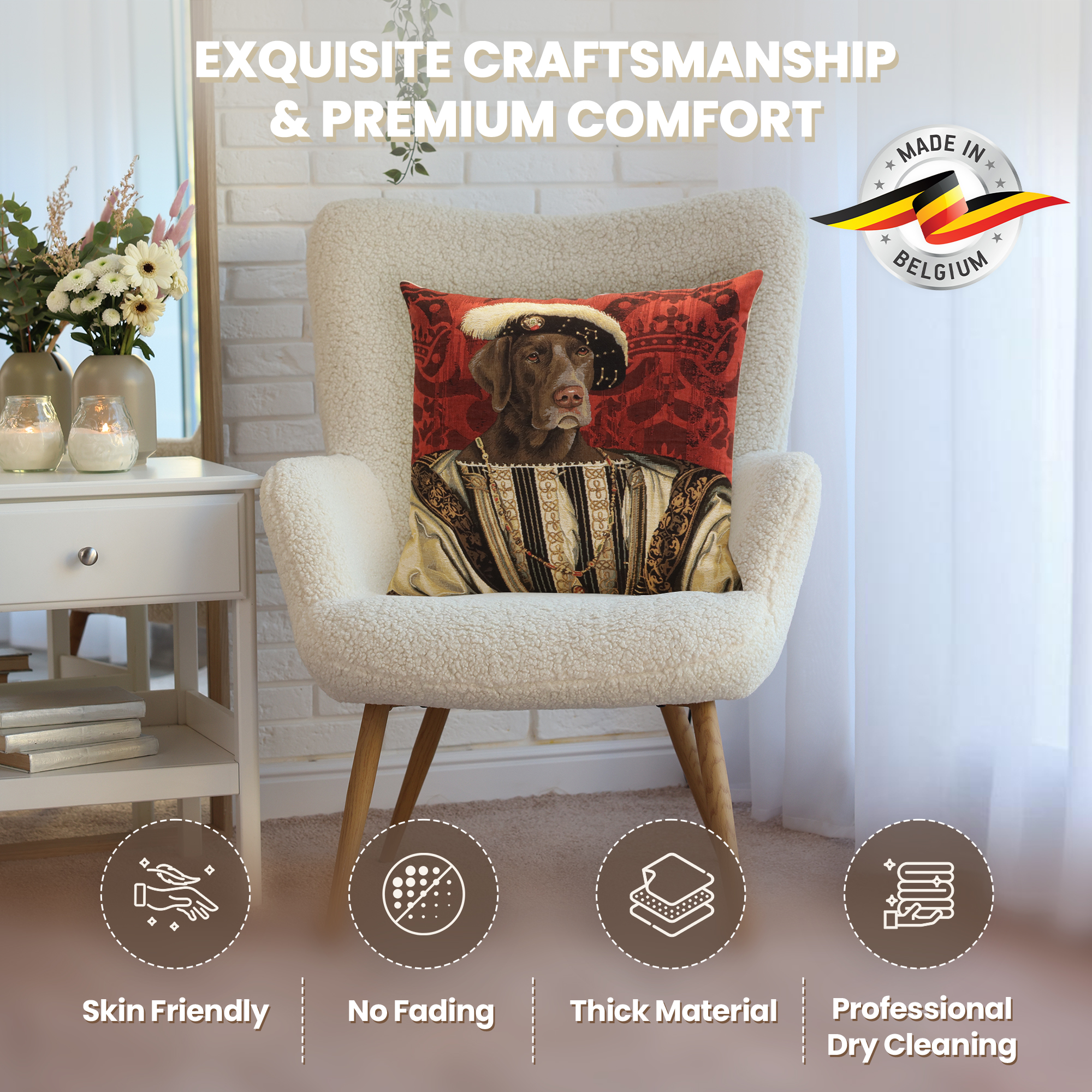 Chien Napoleon Francois Premier Tapestry Pillow Cover 18x18 Inch Cotton Jacquard Woven Cushion Cover