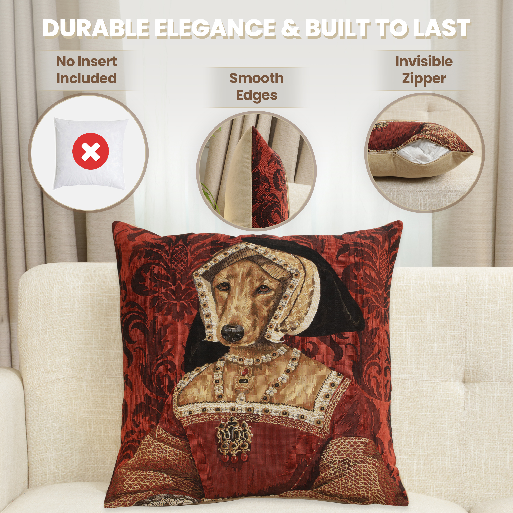 Chien Napoleon Claude de France Tapestry Pillow Cover 18x18 Inch Cotton Jacquard Woven Cushion Cover