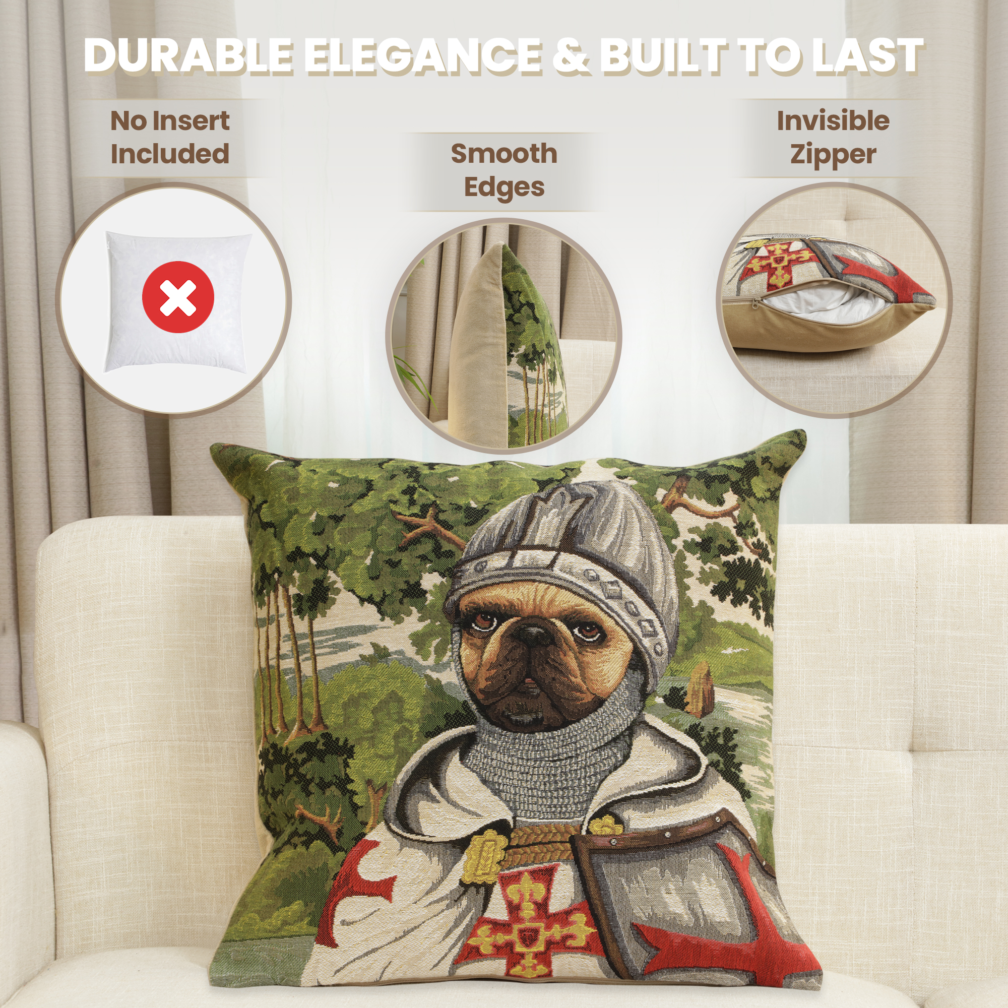 Chien Napoleon Lancelot Tapestry Pillow Cover 18x18 Inch Cotton Jacquard Woven Cushion Cover