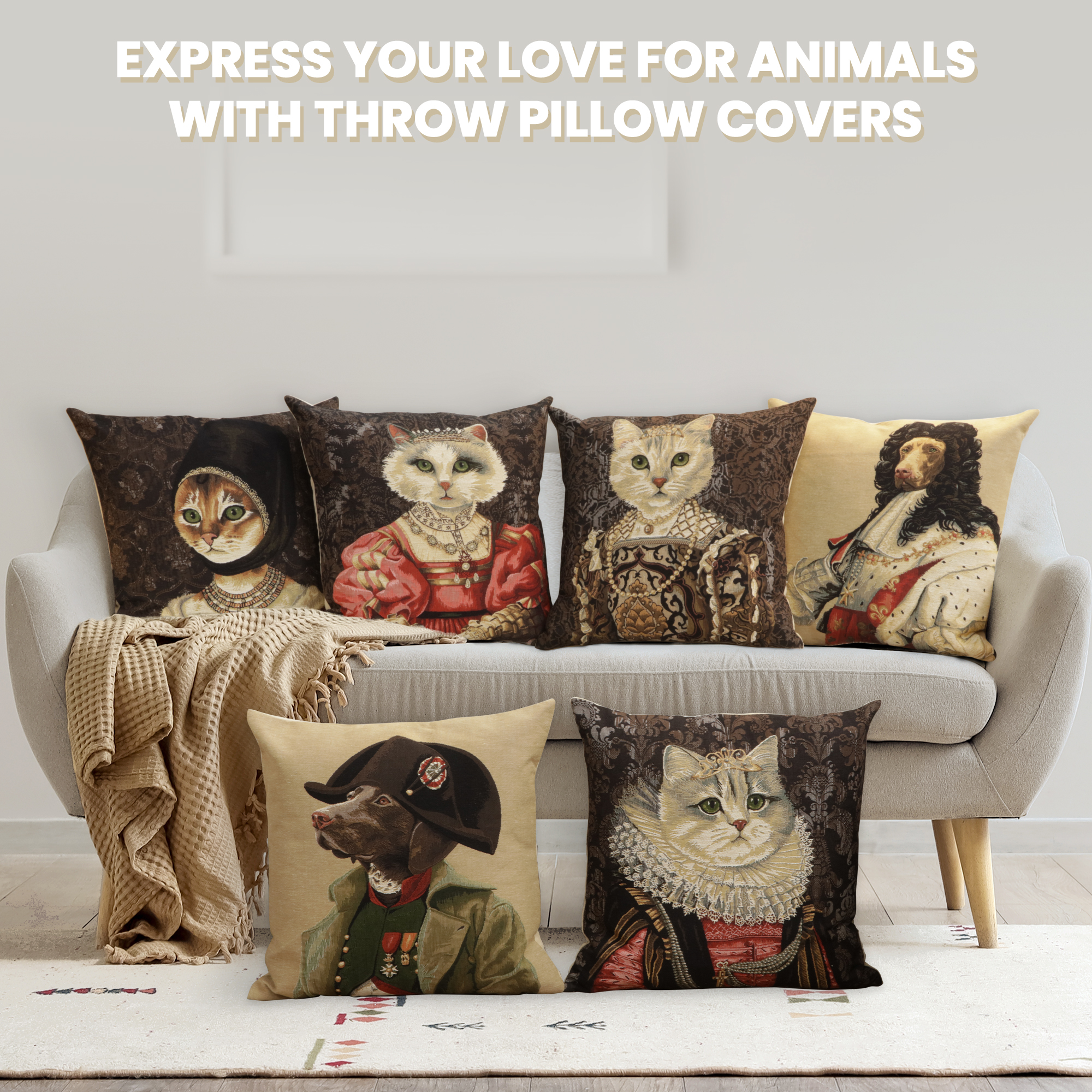 Chien Napoleon Lancelot Tapestry Pillow Cover 18x18 Inch Cotton Jacquard Woven Cushion Cover