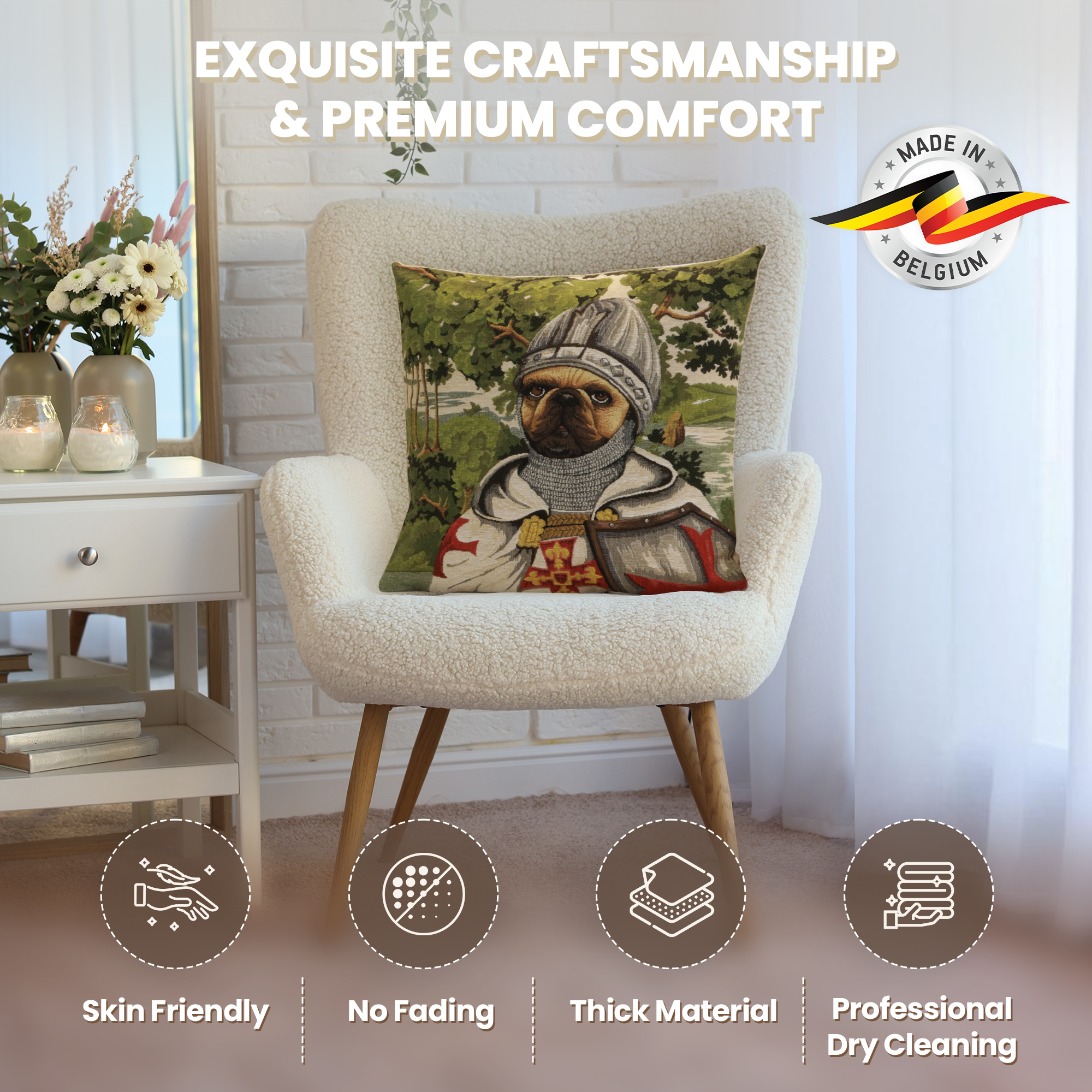 Chien Napoleon Lancelot Tapestry Pillow Cover 18x18 Inch Cotton Jacquard Woven Cushion Cover