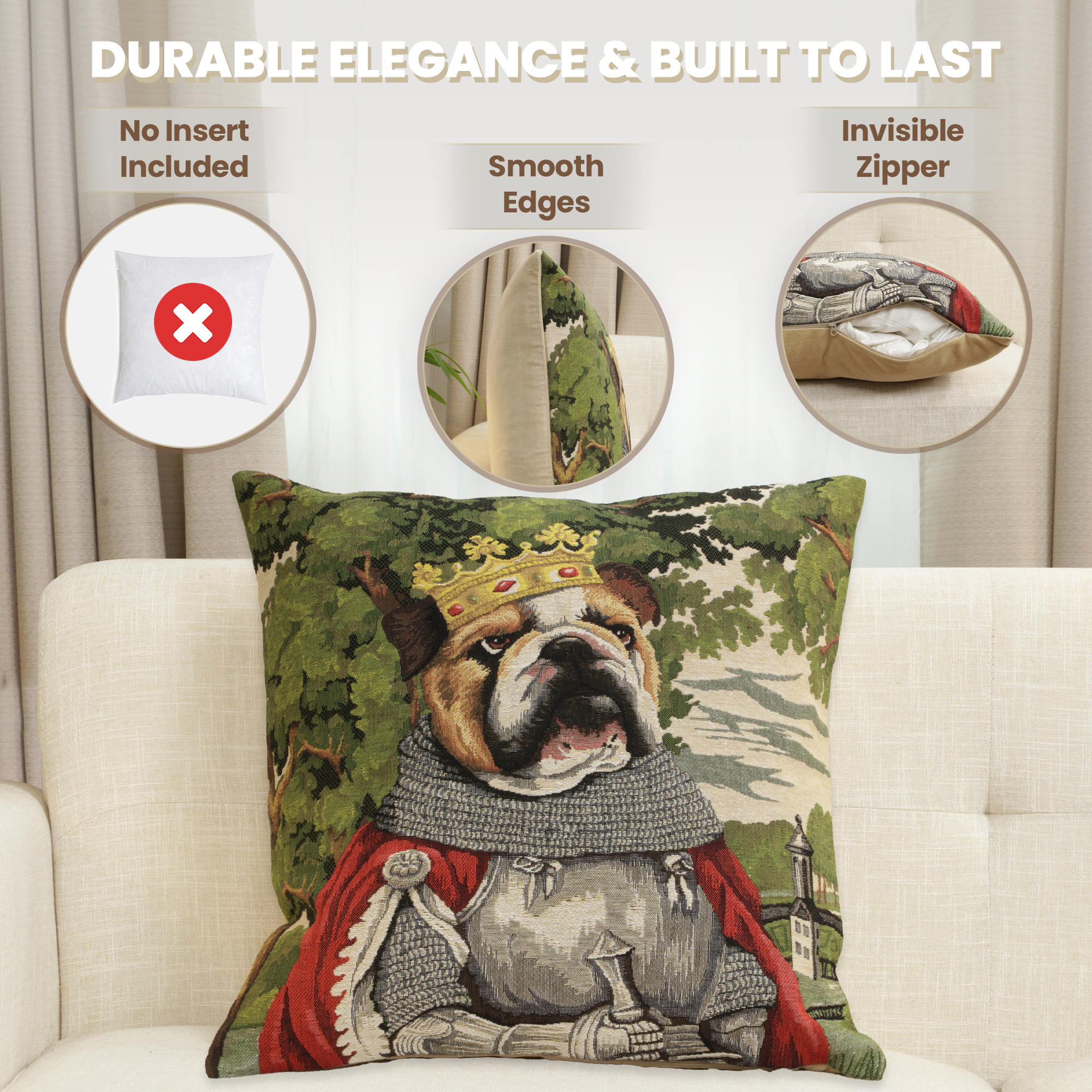 Chien Napoleon Arthur Tapestry Pillow Cover 18x18 Inch Cotton Jacquard Woven Cushion Cover