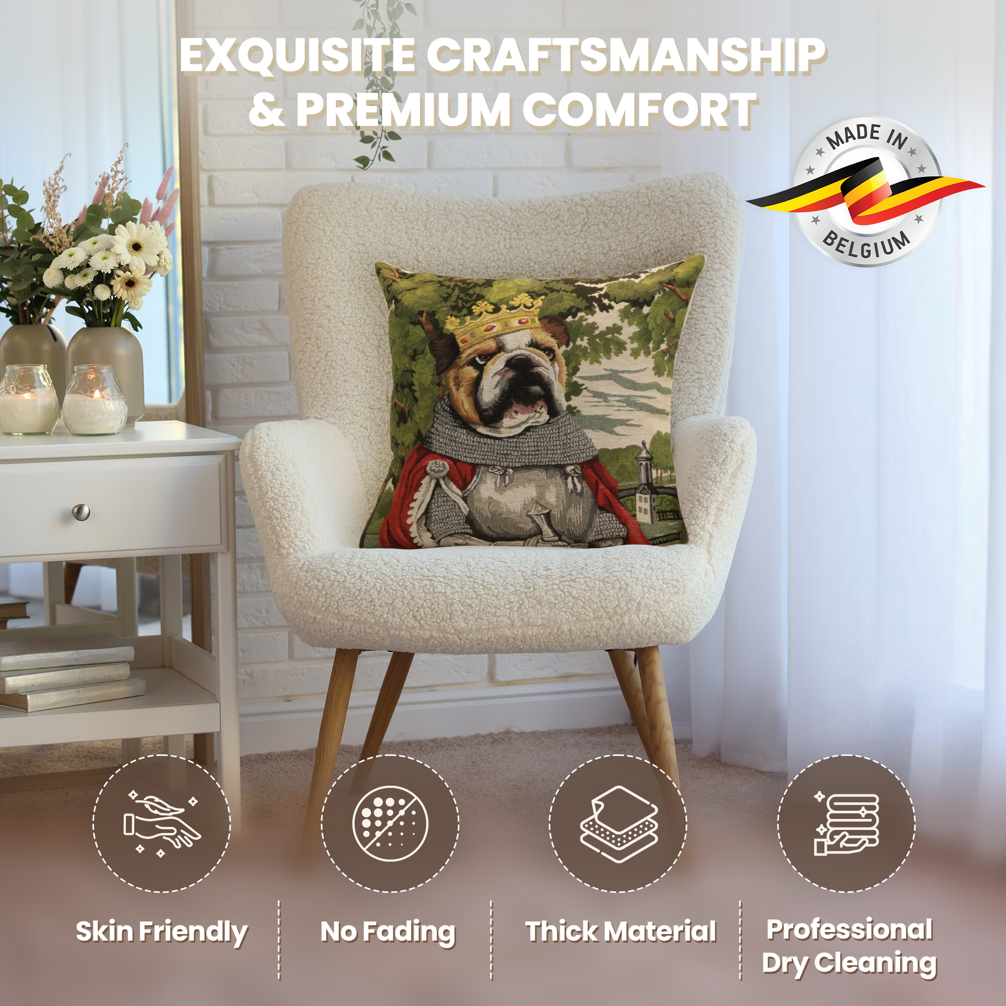 Chien Napoleon Arthur Tapestry Pillow Cover 18x18 Inch Cotton Jacquard Woven Cushion Cover