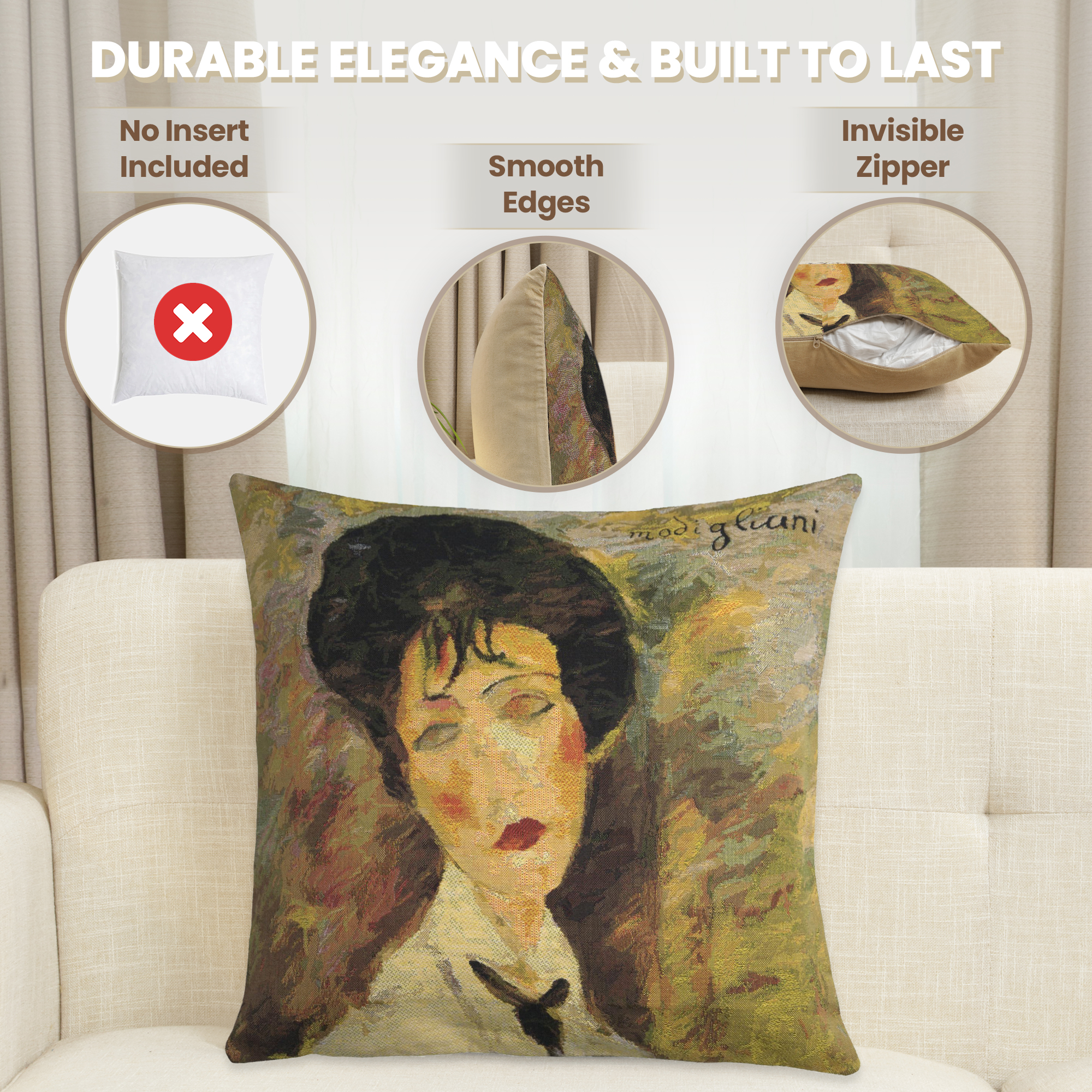 Amedeo Modigliani Woman with Tie Tapestry Pillow Cover 18x18 Inch Cotton Jacquard Woven Cushion Cover