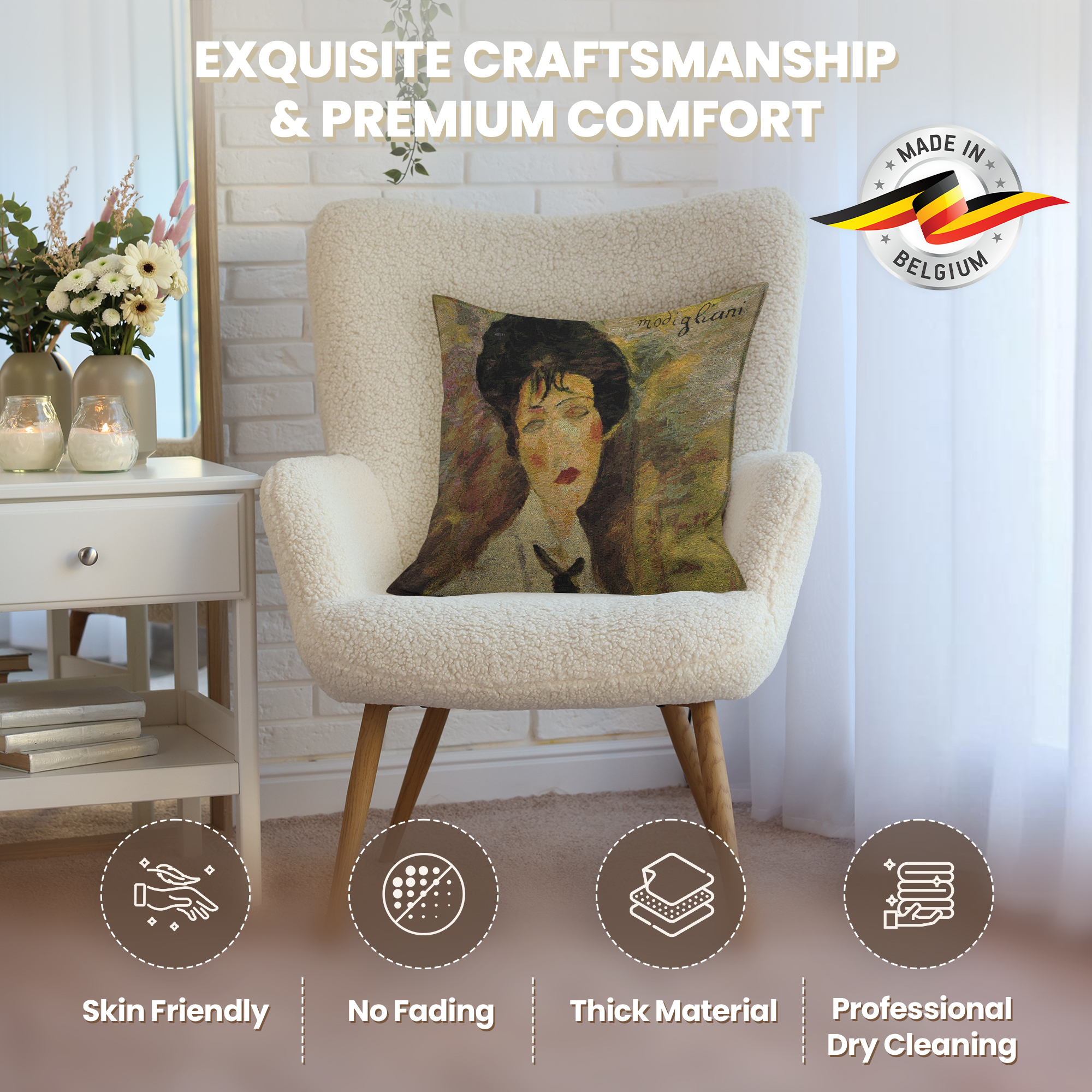 Amedeo Modigliani Woman with Tie Tapestry Pillow Cover 18x18 Inch Cotton Jacquard Woven Cushion Cover