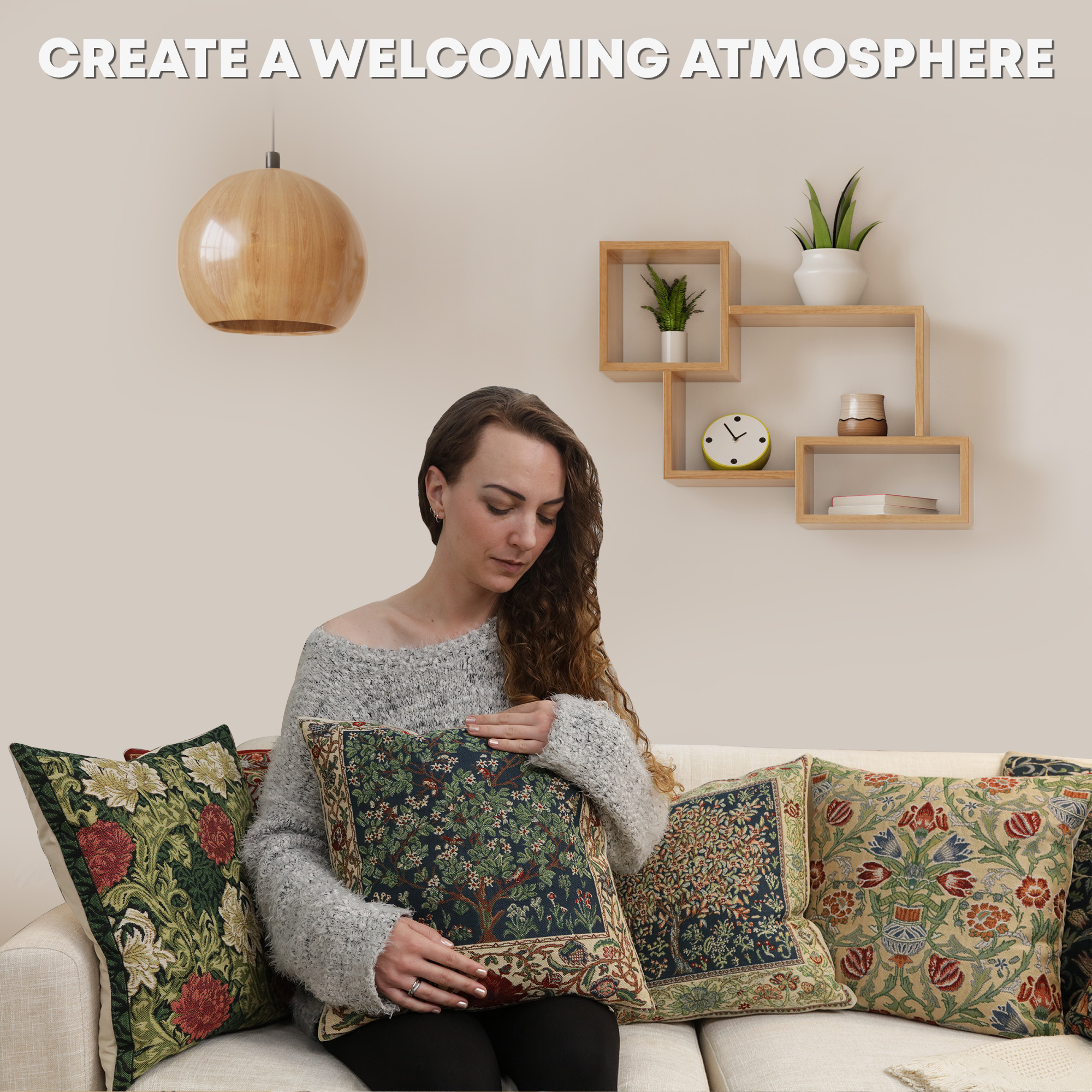 Damson Blue Belgian Tapestry Pillow Cover 16x16 inch Cotton Jacquard Woven Cushion Cover