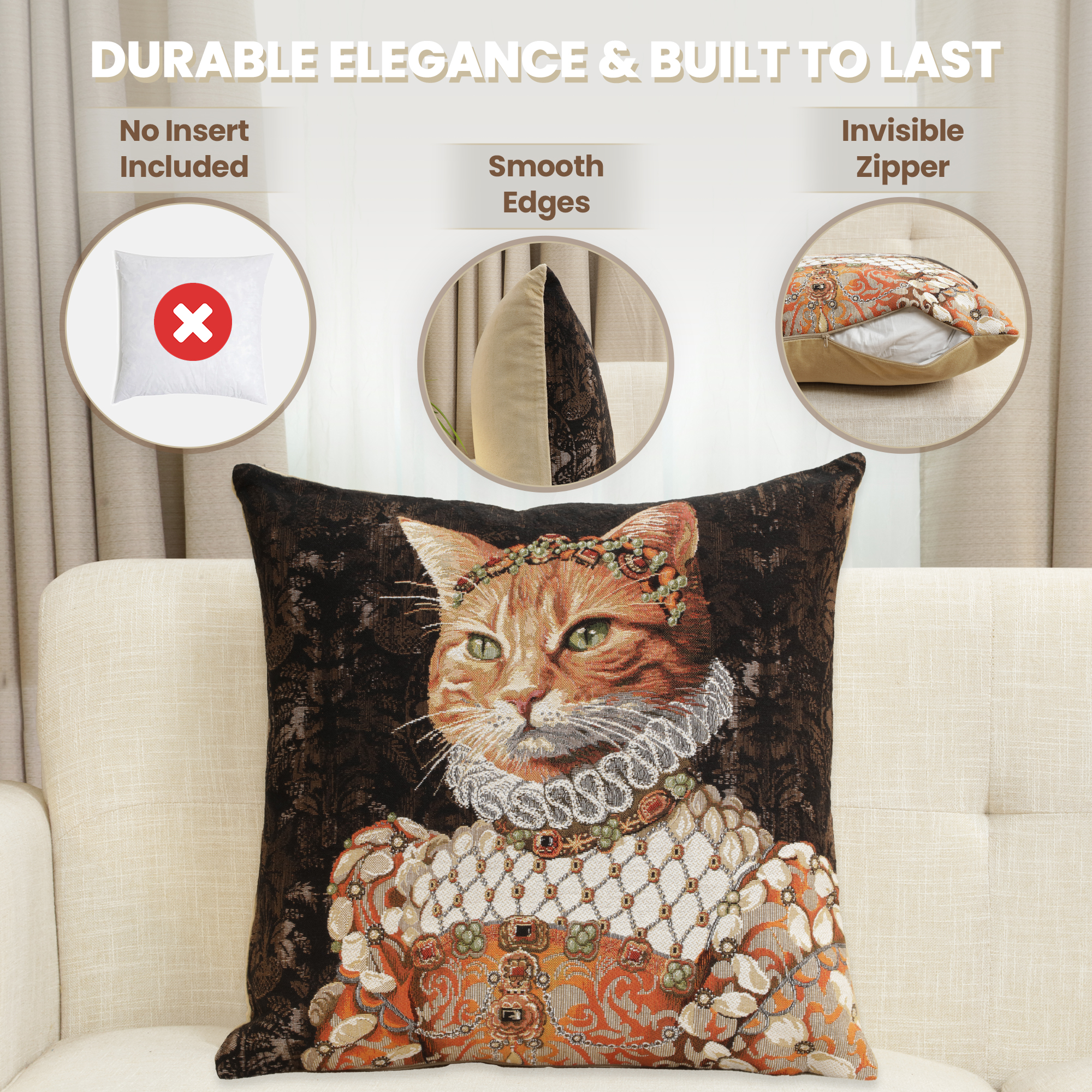 Ginger Cat Sisi Belgian Tapestry Pillow Cover 18x18 Inch Cotton Jacquard Woven Cushion Cover