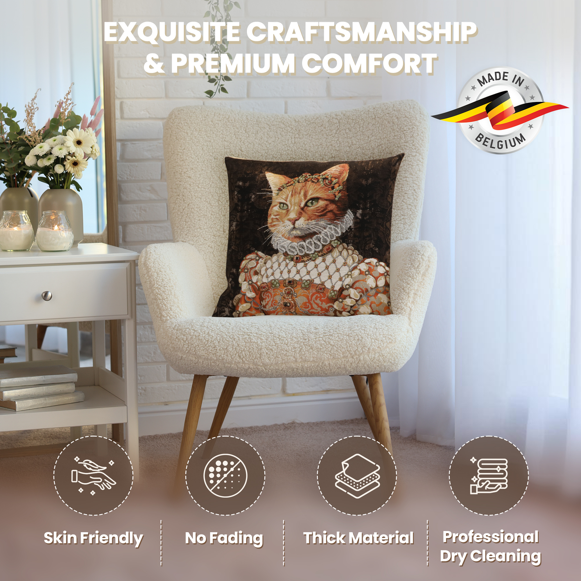 Ginger Cat Sisi Belgian Tapestry Pillow Cover 18x18 Inch Cotton Jacquard Woven Cushion Cover