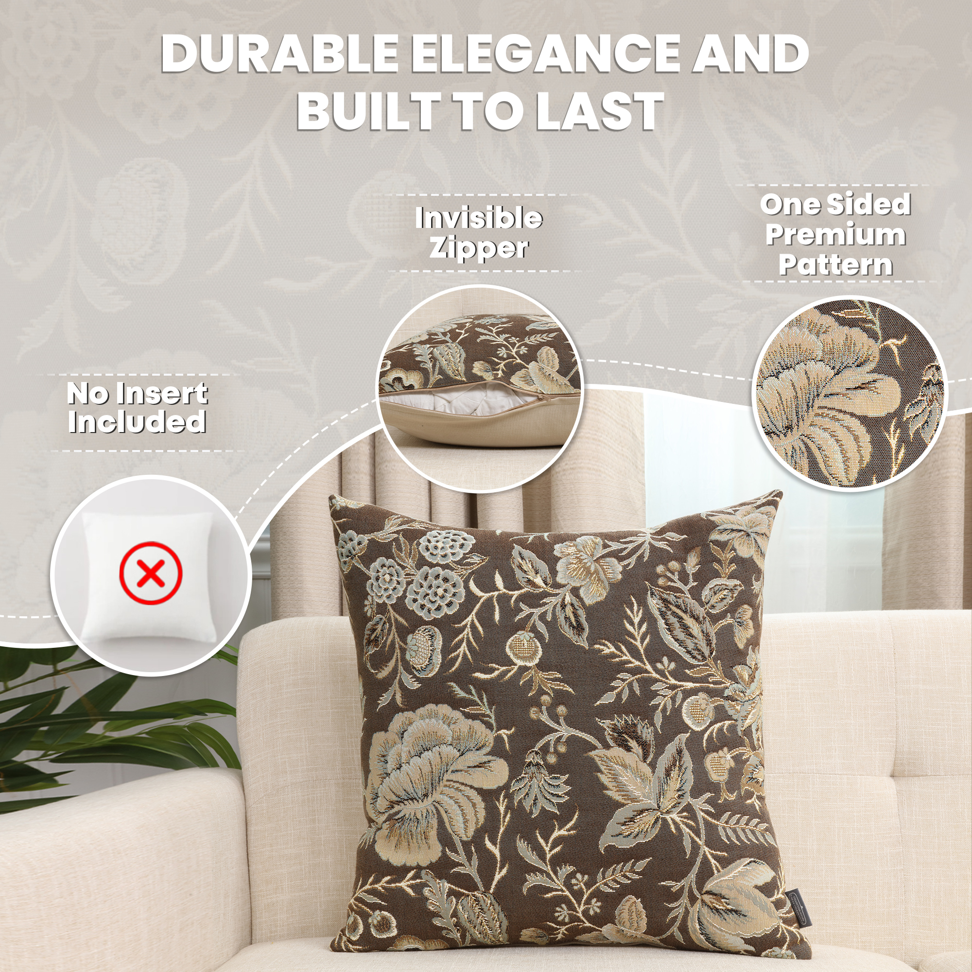 Floral Peony Grey A Tapestry Pillow Cover 19x19 Inch Cotton Jacquard Woven Cushion Cover
