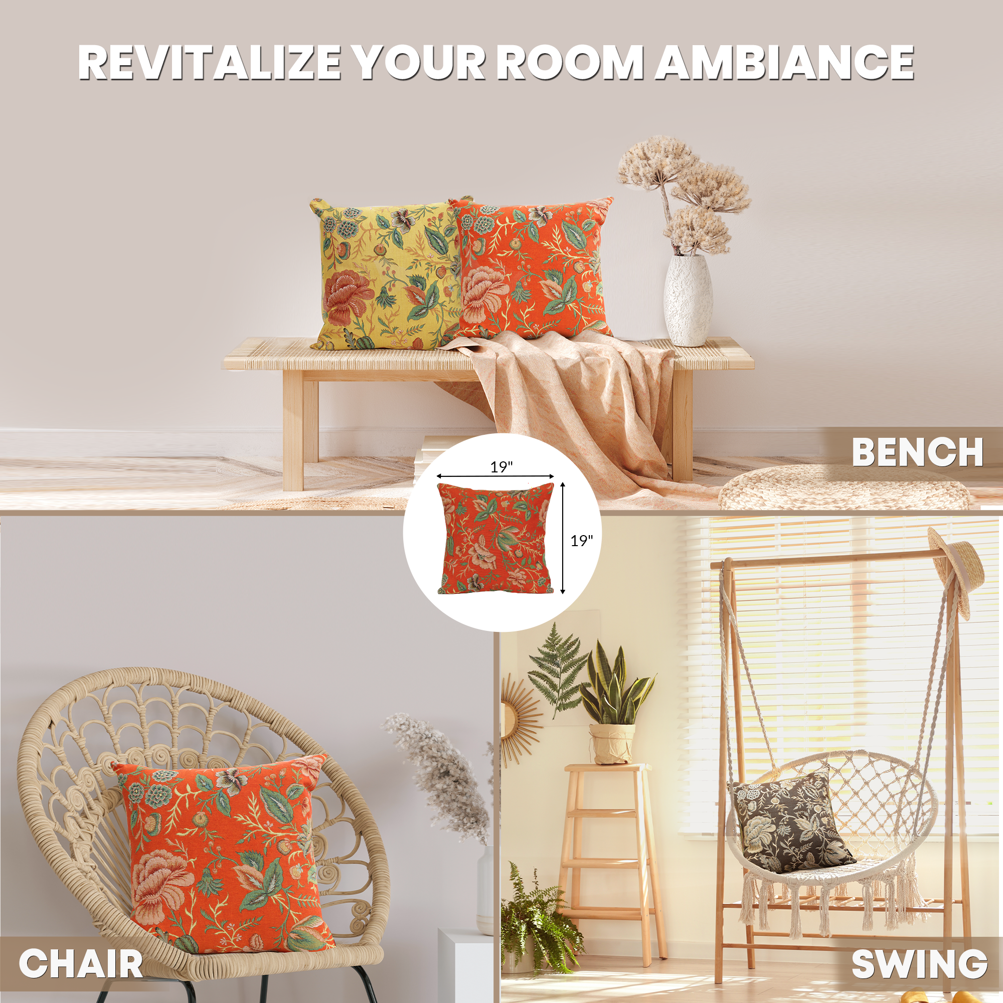Floral Peony Orange B Tapestry Pillow Cover 19x19 Inch Cotton Jacquard Woven Cushion Cover