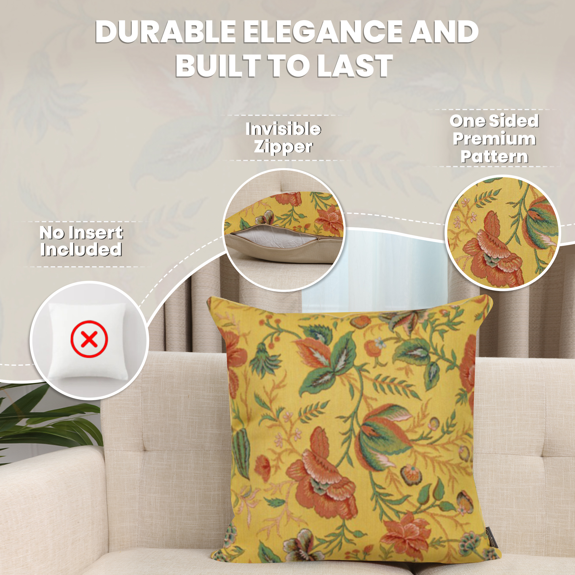 Floral Peony Yellow B Tapestry Pillow Cover 19x19 Inch Cotton Jacquard Woven Cushion Cover